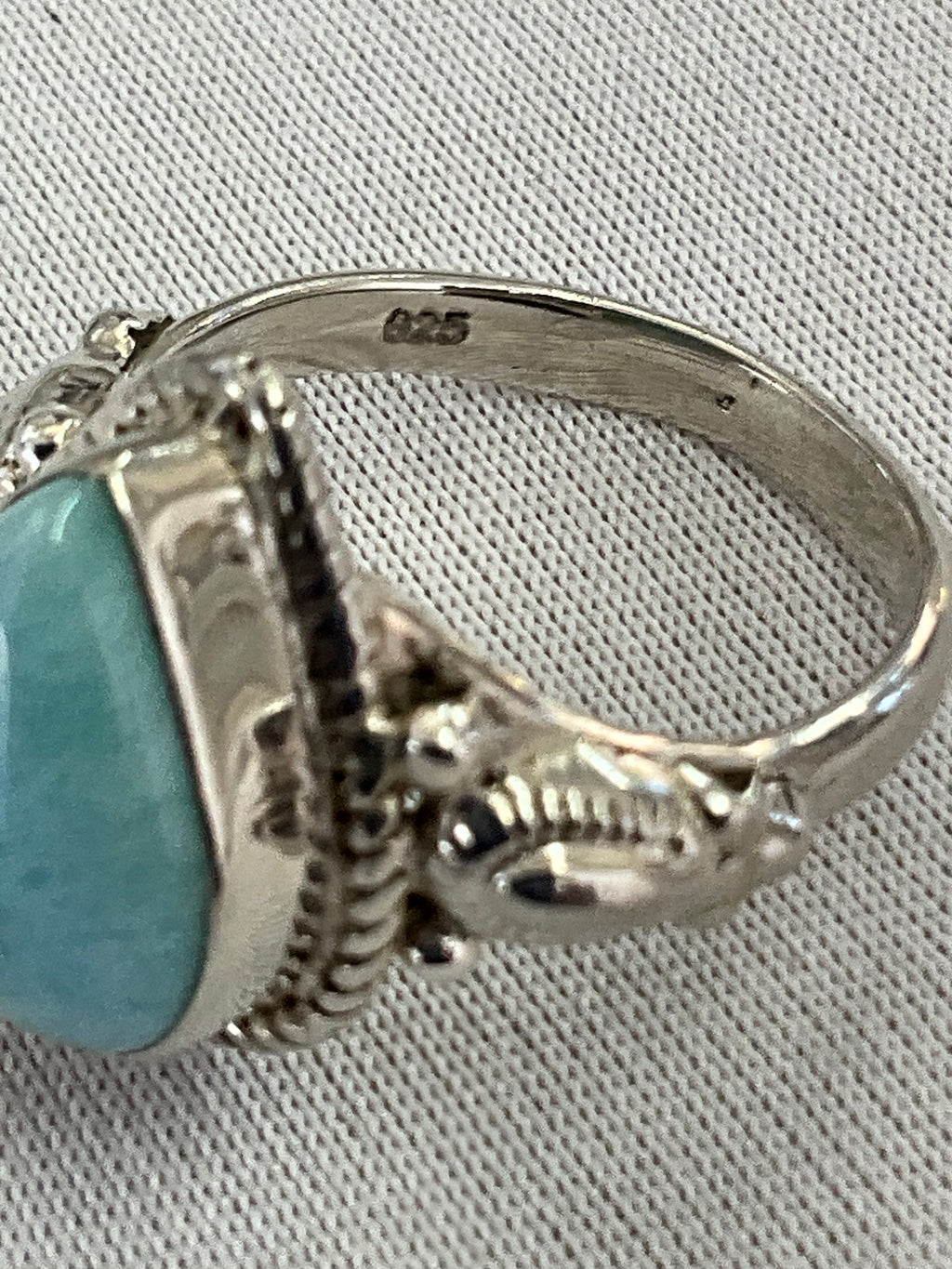 Sterling Silver Natural Dominican Republic Larimar Gemstone Ring