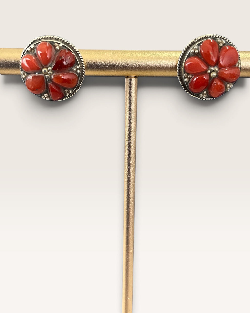 Sterling Silver Red Mediterranean Coral Stud Earrings - Pre-Loved