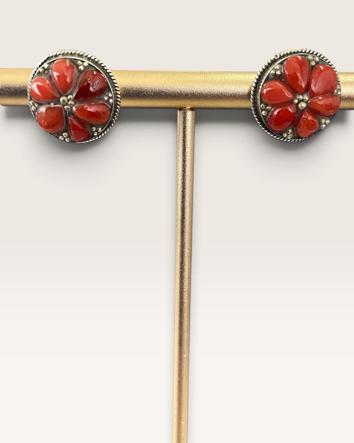 Sterling Silver Red Mediterranean Coral Stud Earrings - Pre-Loved