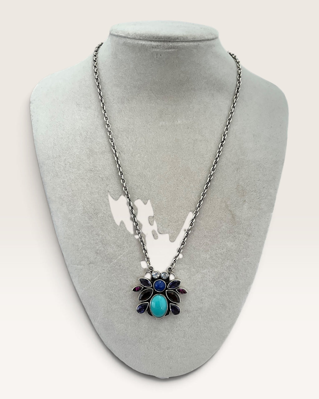 Sterling Silver Nicky Butler Pendant Necklace with Turquoise, Lapis, Garnet, Amethyst & Moonstone - Pre-Loved