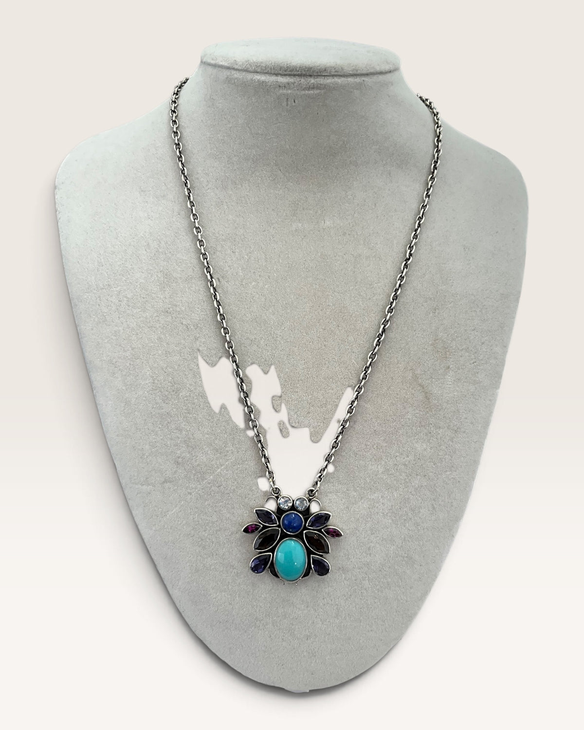 Sterling Silver Nicky Butler Pendant Necklace with Turquoise, Lapis, Garnet, Amethyst & Moonstone - Pre-Loved