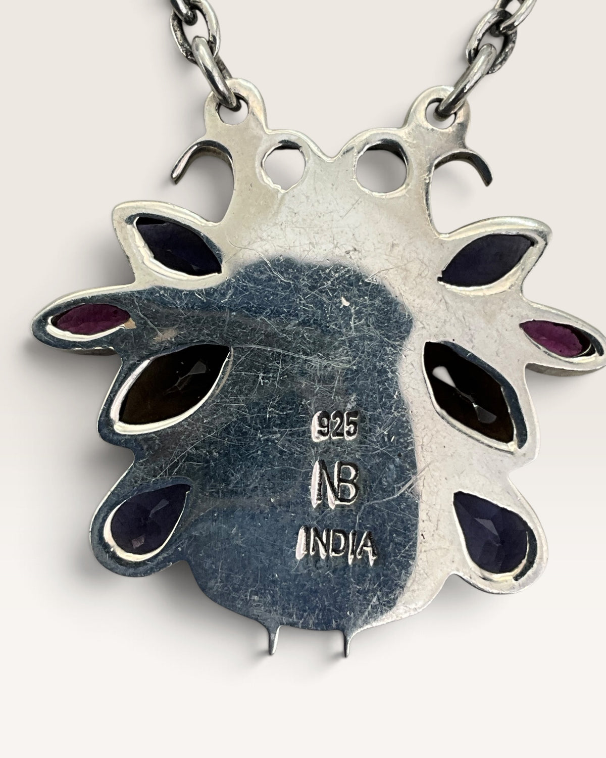 Sterling Silver Nicky Butler Pendant Necklace with Turquoise, Lapis, Garnet, Amethyst & Moonstone - Pre-Loved