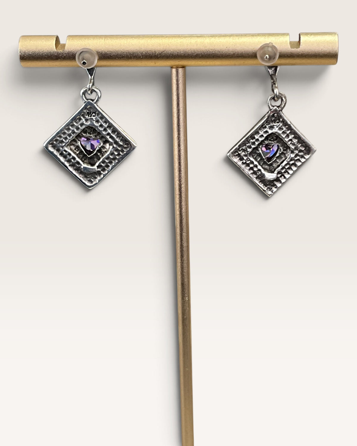 Sterling Silver Charles Winston Amethyst and Marcasite Dangle Earrings - Pre-Loved