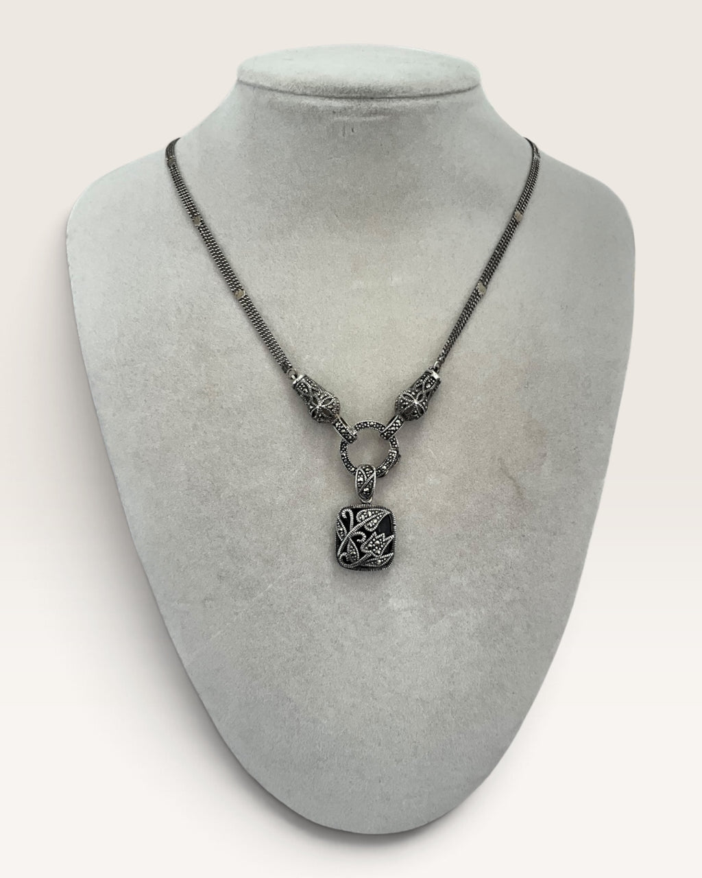 Sterling Silver Ross Simmons Black Onyx & Marcasite Necklace - Pre-Loved