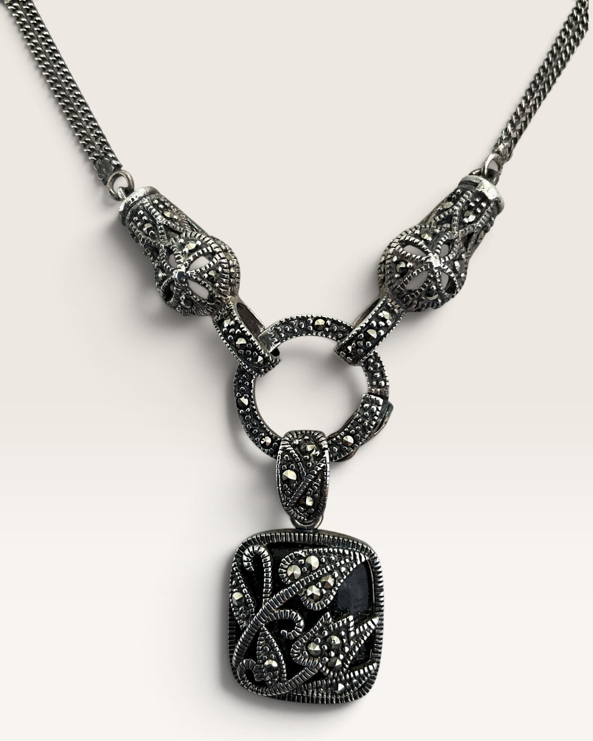 Sterling Silver Ross Simmons Black Onyx & Marcasite Necklace - Pre-Loved