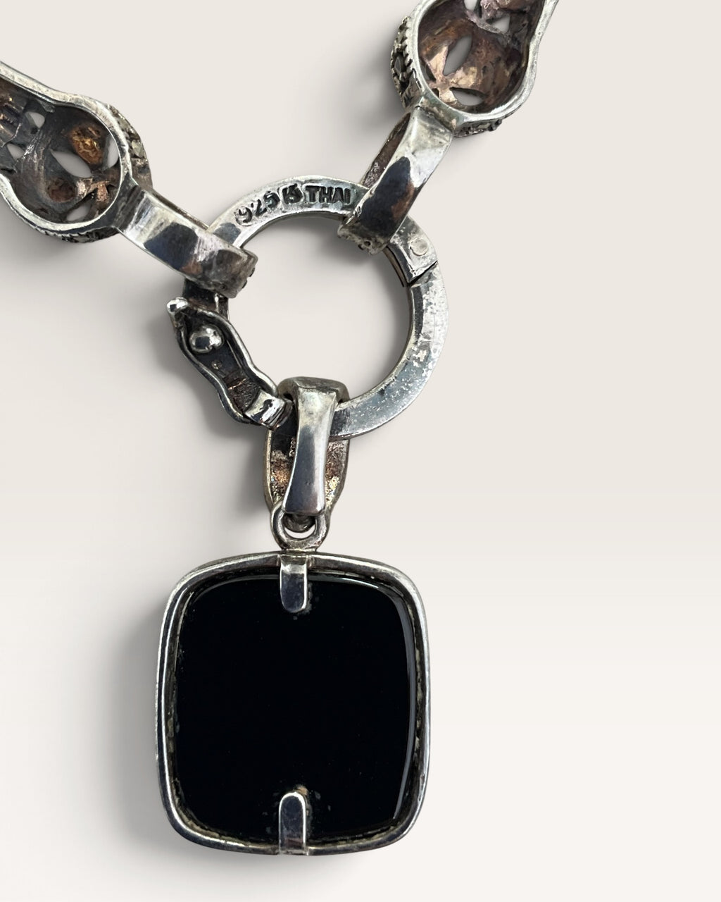 Sterling Silver Ross Simmons Black Onyx & Marcasite Necklace - Pre-Loved