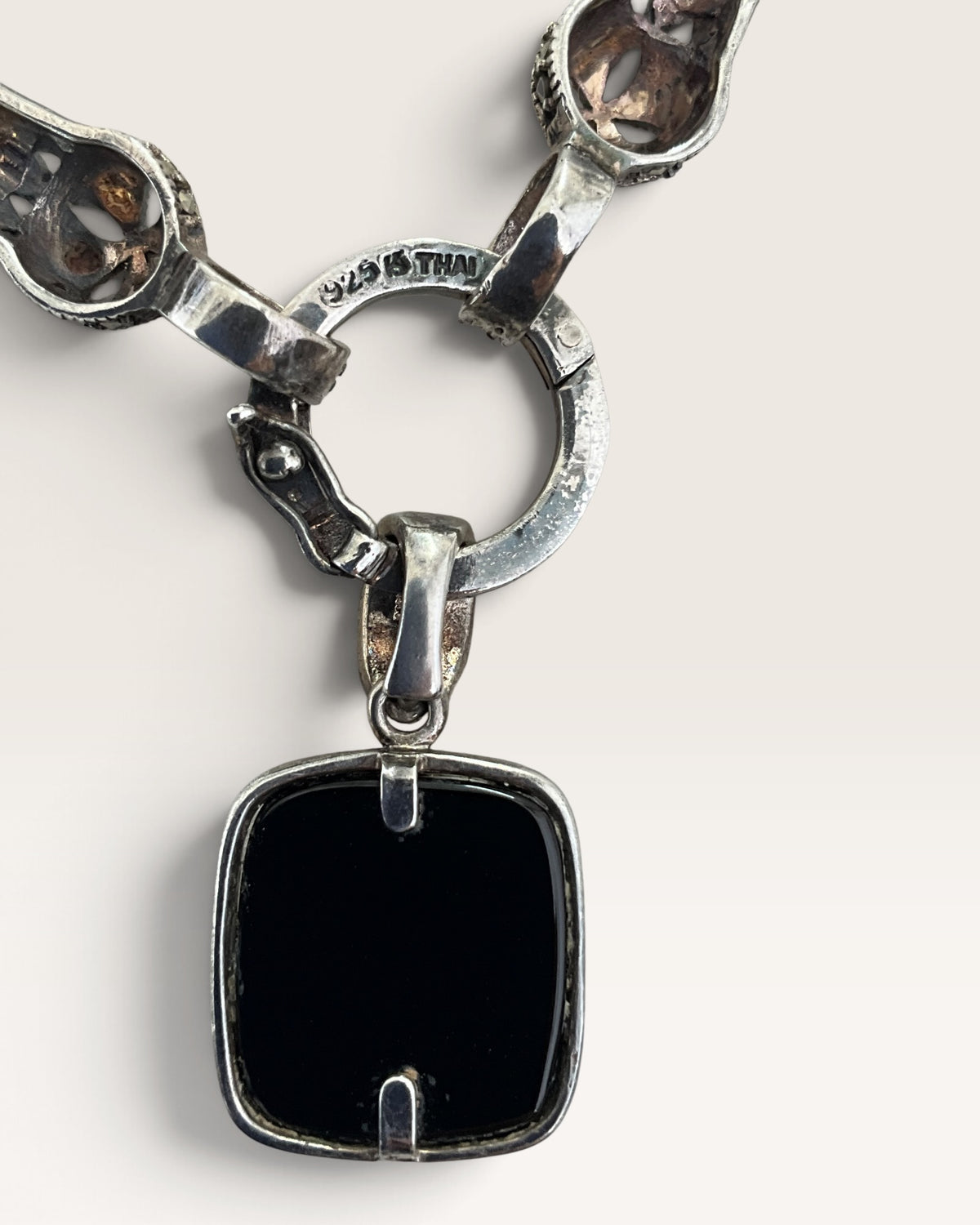 Sterling Silver Ross Simmons Black Onyx & Marcasite Necklace - Pre-Loved