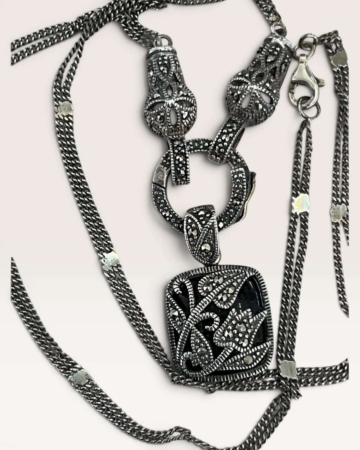 Sterling Silver Ross Simmons Black Onyx & Marcasite Necklace - Pre-Loved