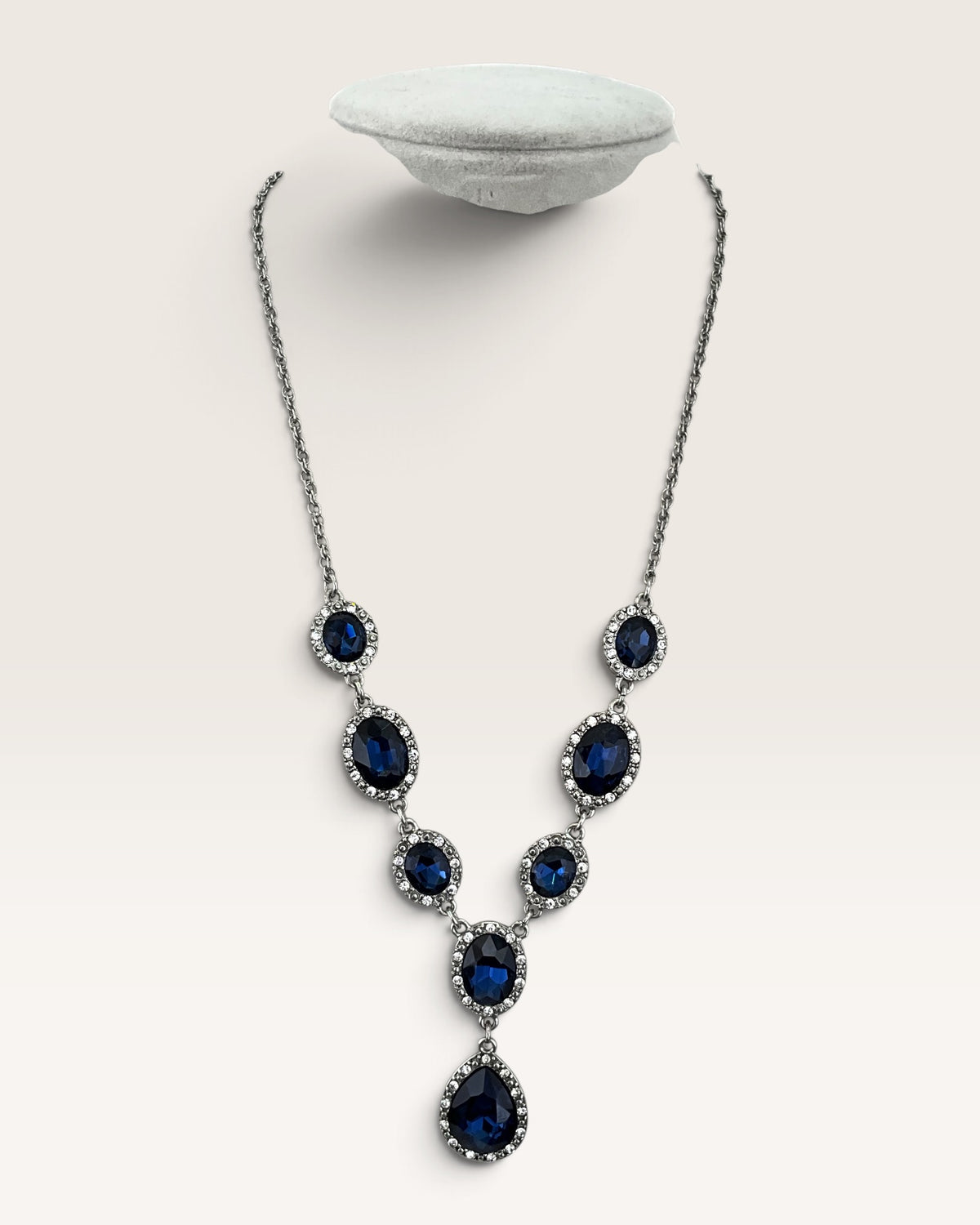 Silver Tone 2028 Y-Necklace with Blue Synthetic Crystals - Pre-Loved
