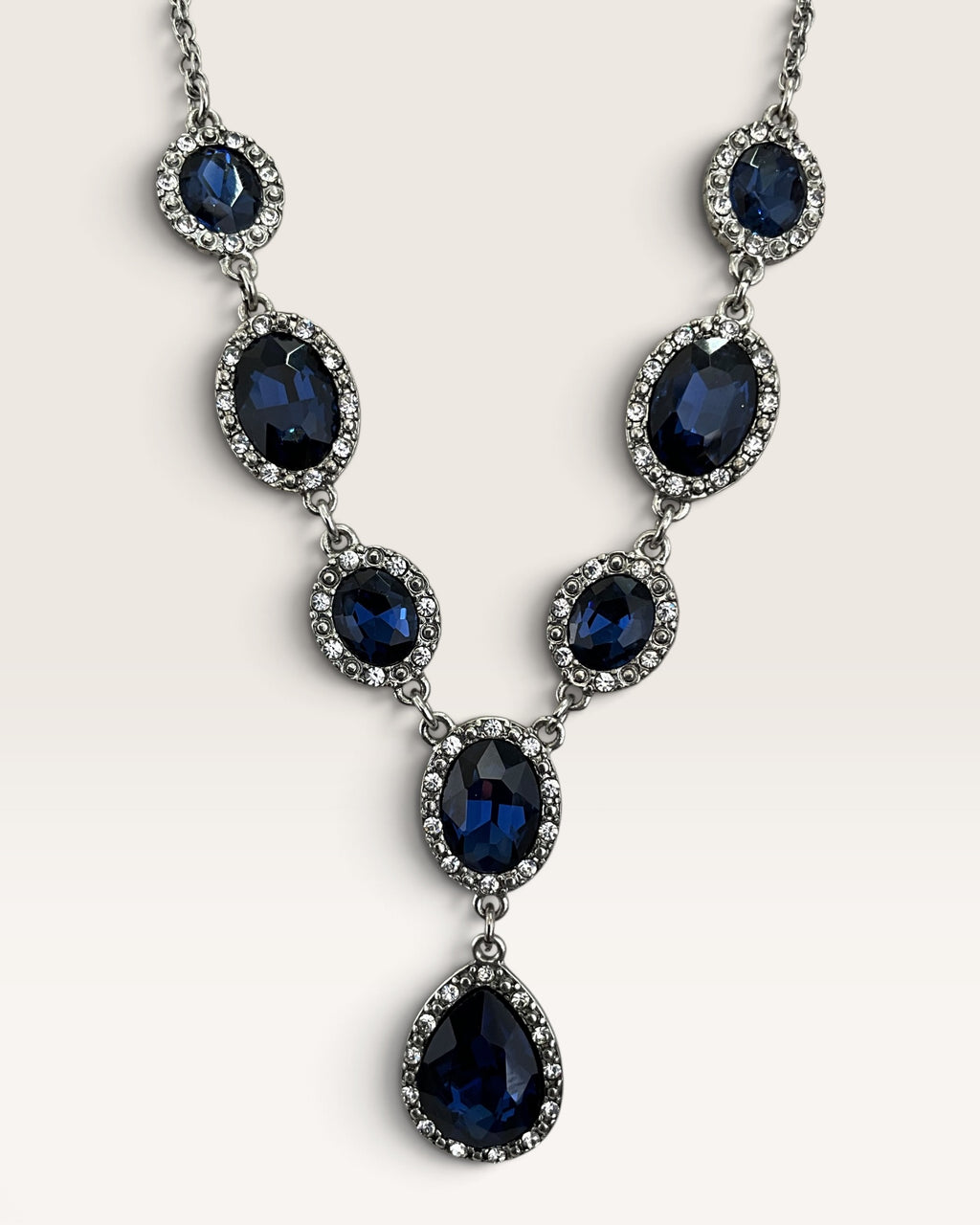 Silver Tone 2028 Y-Necklace with Blue Synthetic Crystals - Pre-Loved