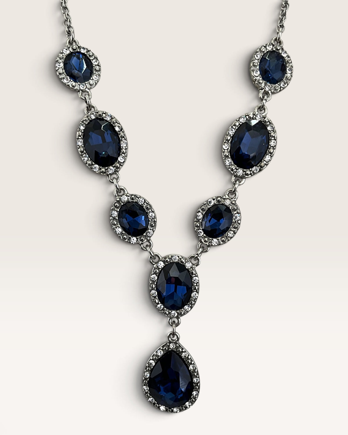 Silver Tone 2028 Y-Necklace with Blue Synthetic Crystals - Pre-Loved