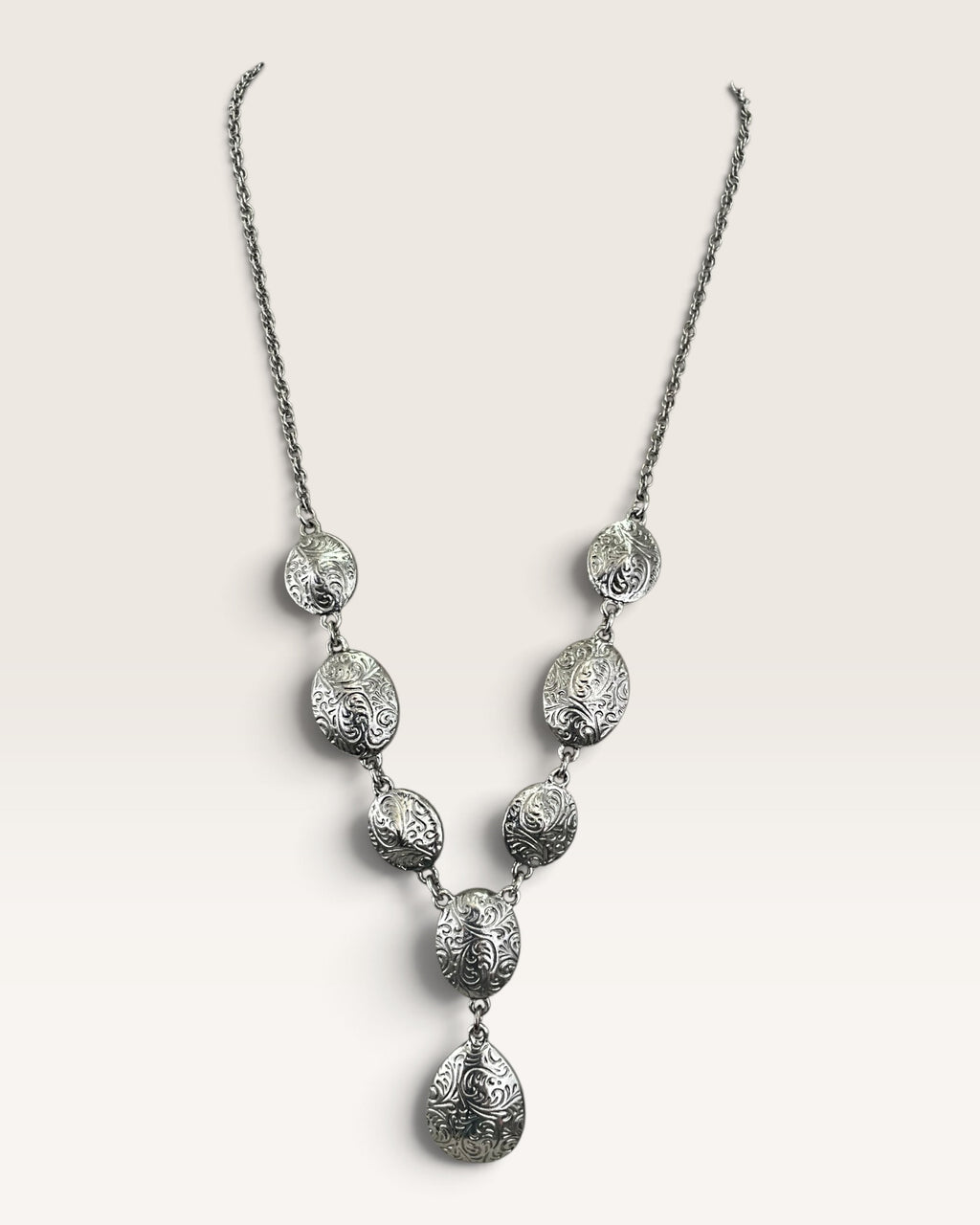 Silver Tone 2028 Y-Necklace with Blue Synthetic Crystals - Pre-Loved