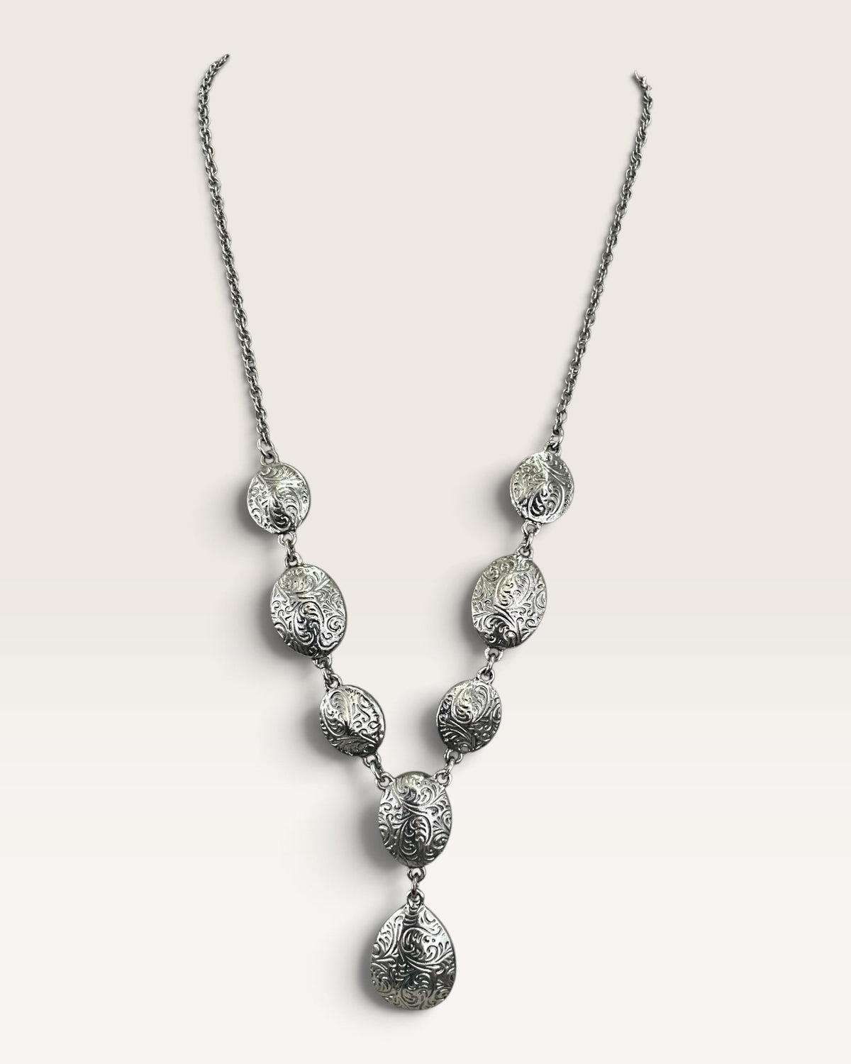 Silver Tone 2028 Y-Necklace with Blue Synthetic Crystals - Pre-Loved