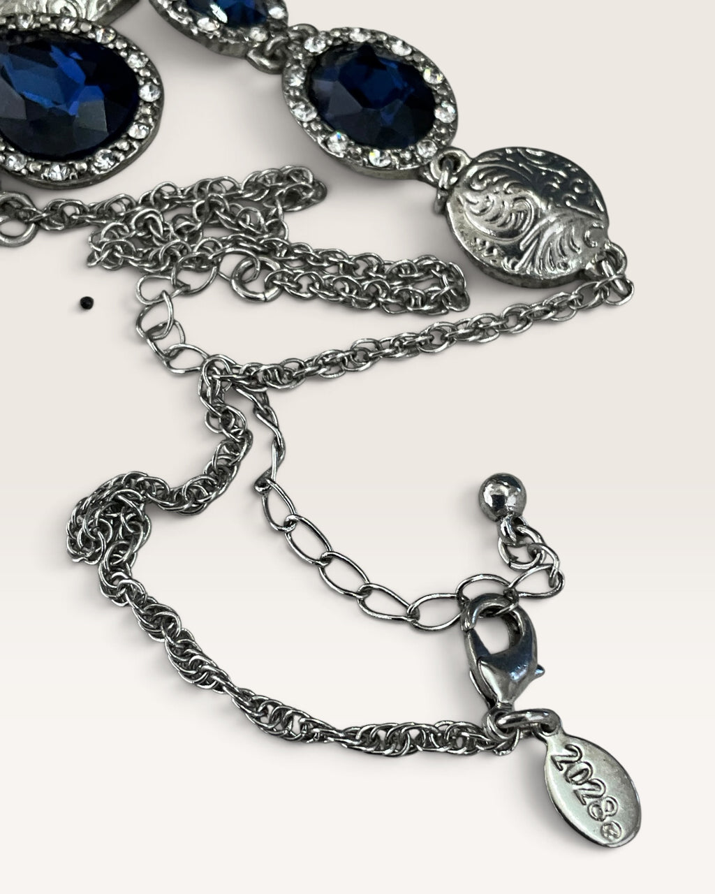 Silver Tone 2028 Y-Necklace with Blue Synthetic Crystals - Pre-Loved