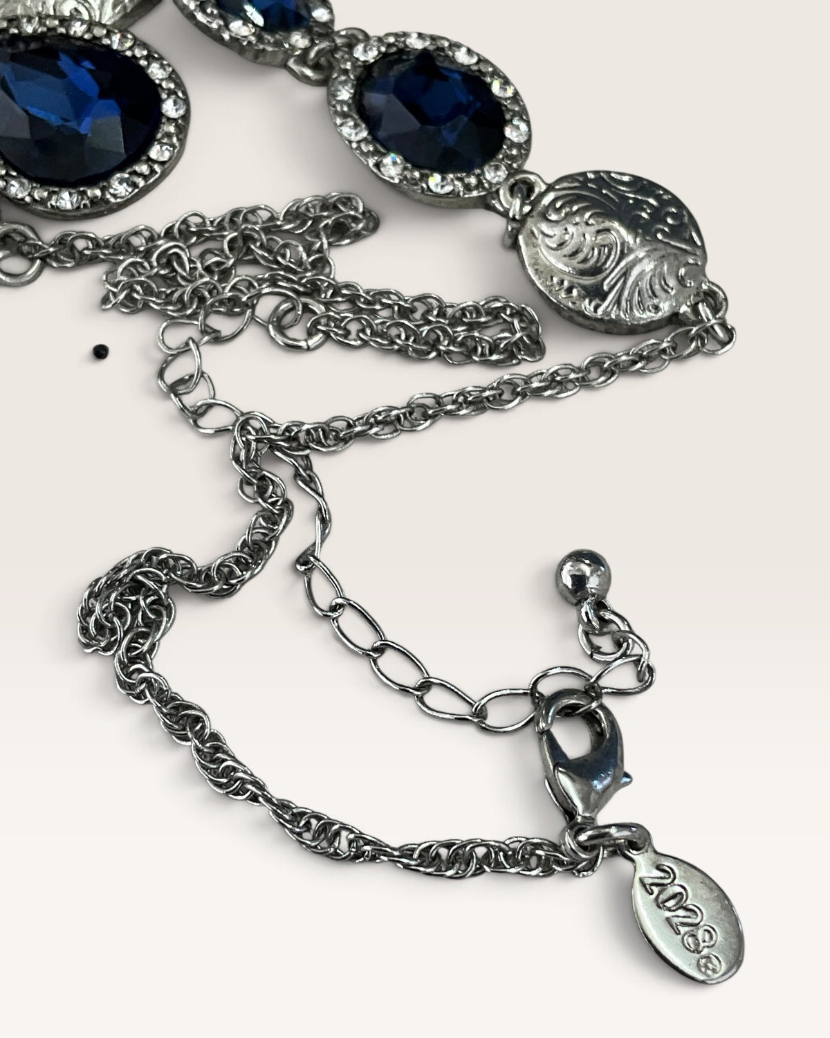 Silver Tone 2028 Y-Necklace with Blue Synthetic Crystals - Pre-Loved