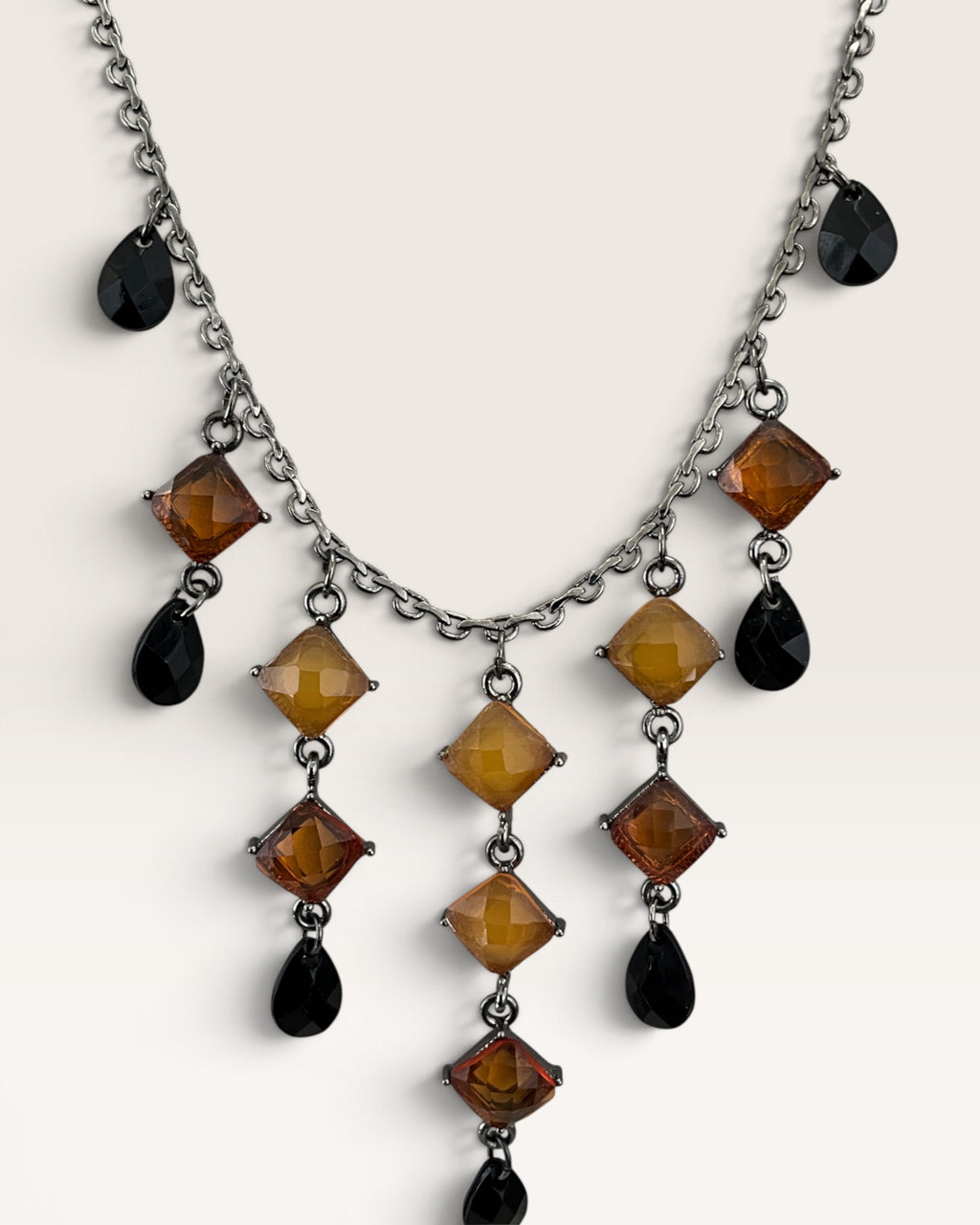 1928 Amber & Onyx Statement Necklace- Pre-Loved
