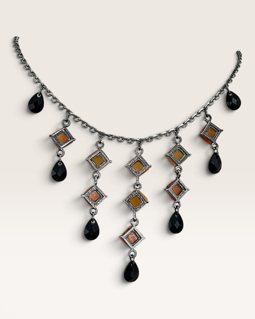 1928 Amber & Onyx Statement Necklace- Pre-Loved
