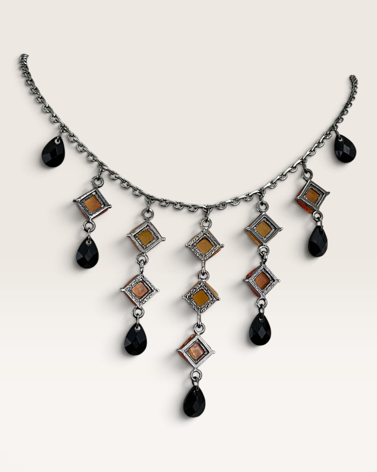 1928 Amber & Onyx Statement Necklace- Pre-Loved