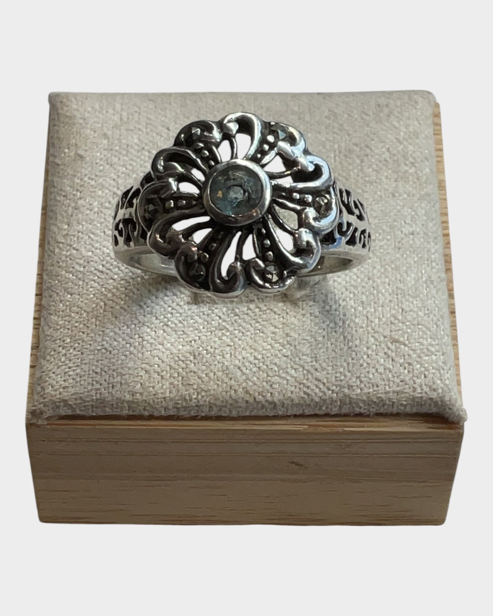 Marcasite & Blue Topaz Ring - Estate Sale (Great Condition)