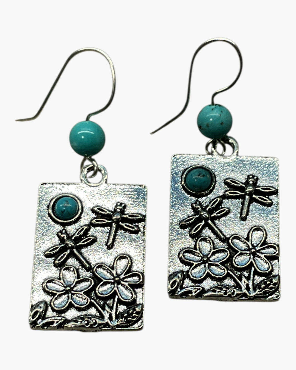Howlite & Silver Dragonfly Casual Earrings
