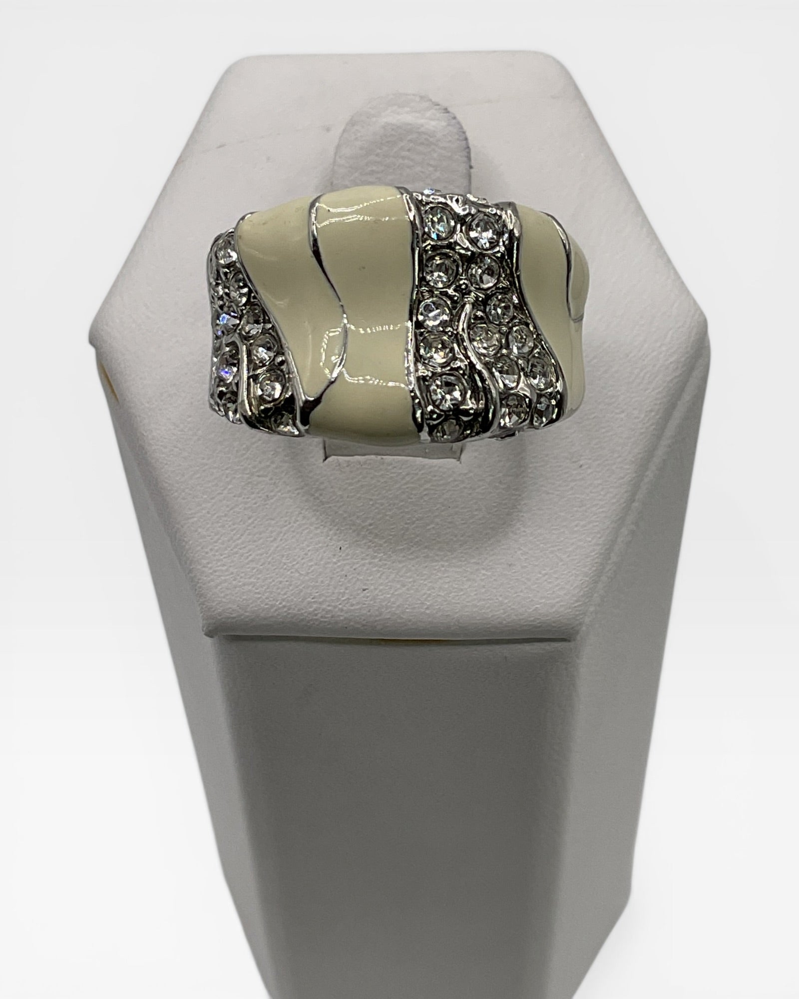 Ivory enamel & Rhinestone Ring - Estate Sale (Great Condition)