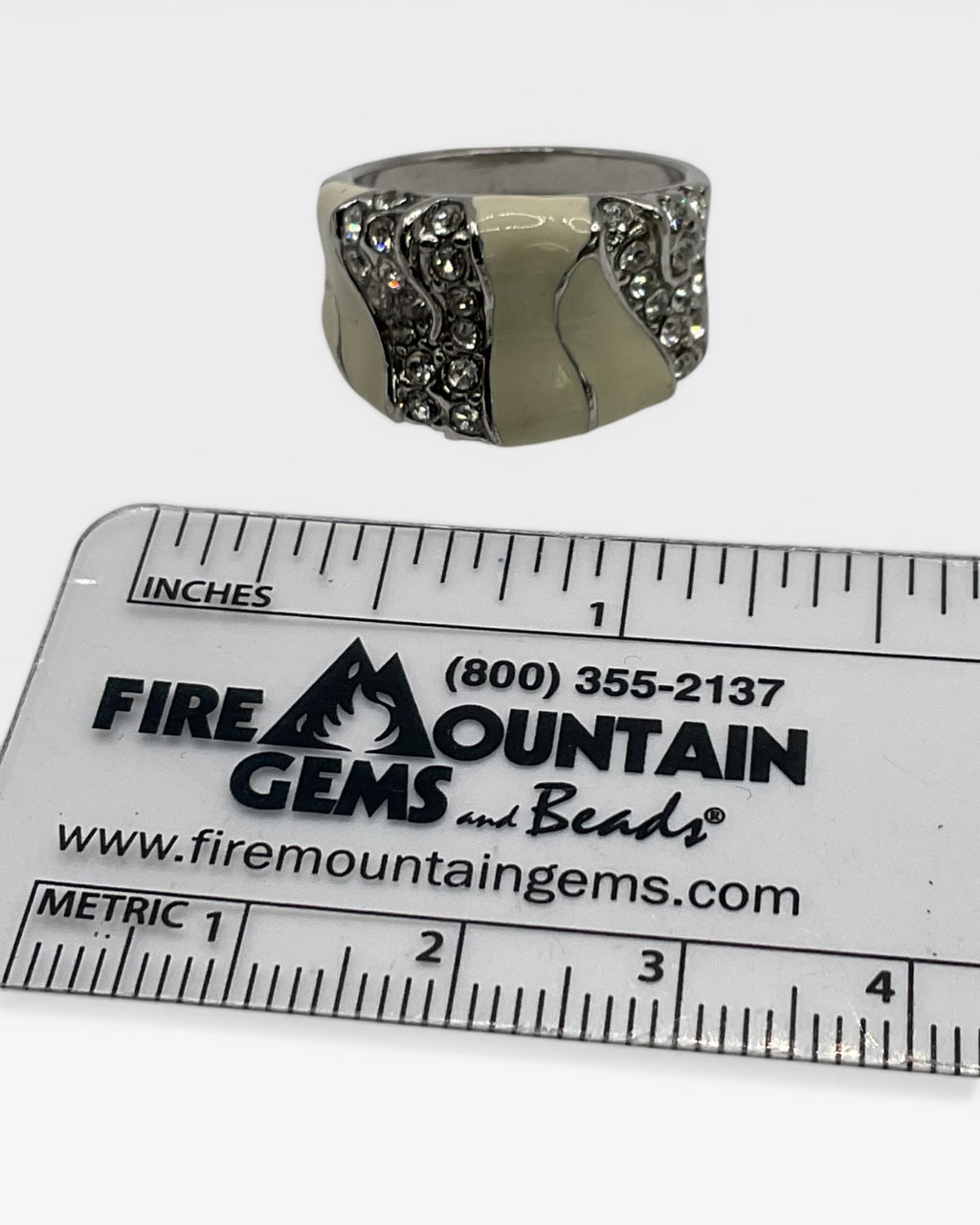 Ivory enamel & Rhinestone Ring - Estate Sale (Great Condition)