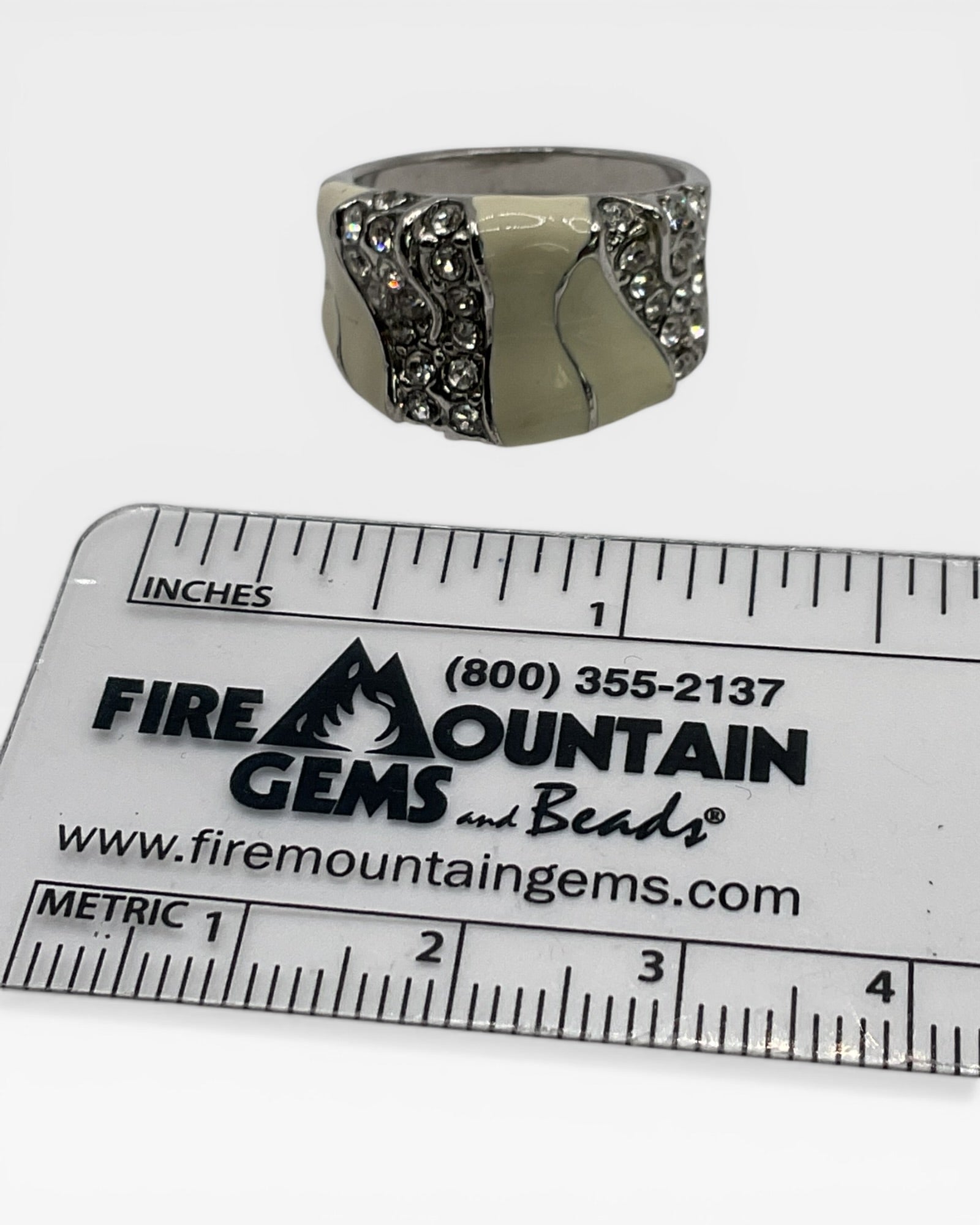 Ivory enamel & Rhinestone Ring - Estate Sale (Great Condition)