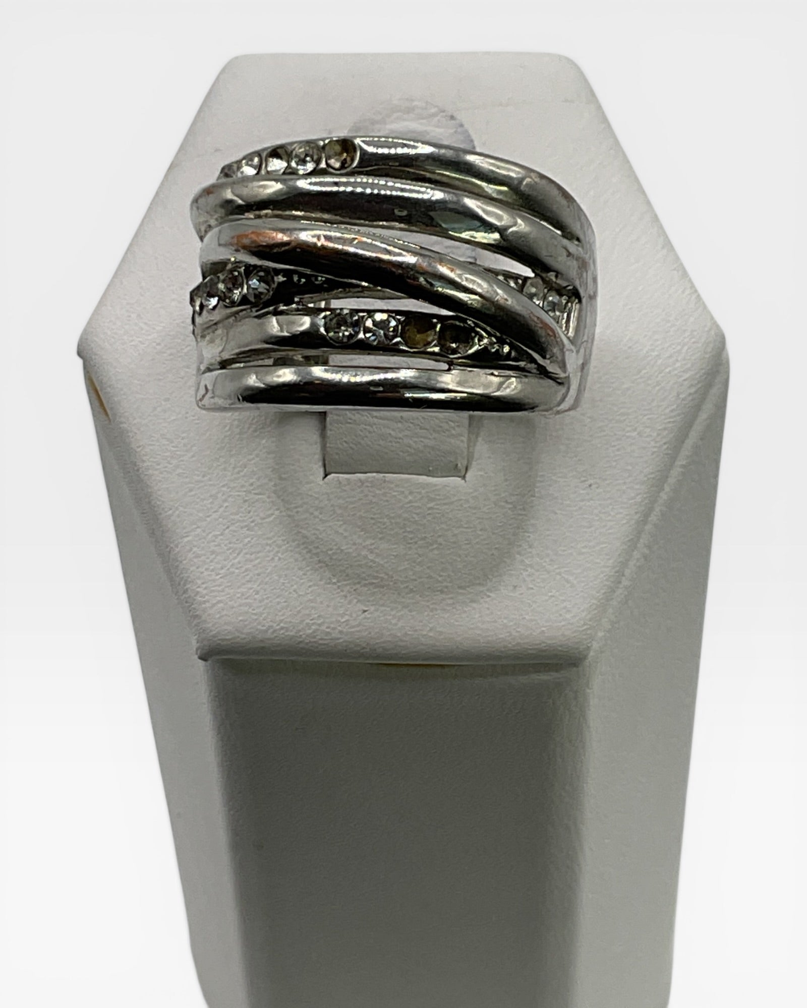 Multi-row Crossover Cubic Zirconia Band Ring - Estate Sale (Great Condition)