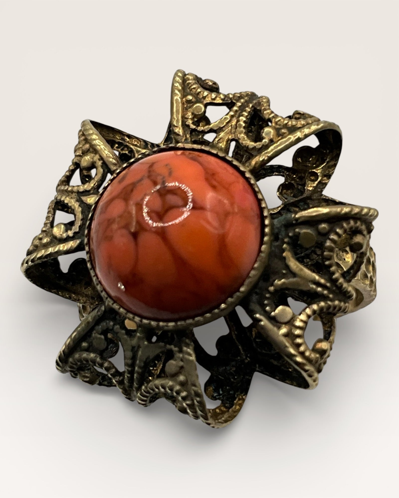 Filagree Coral Gemstone Ring - Estate Sale (Great Condition)