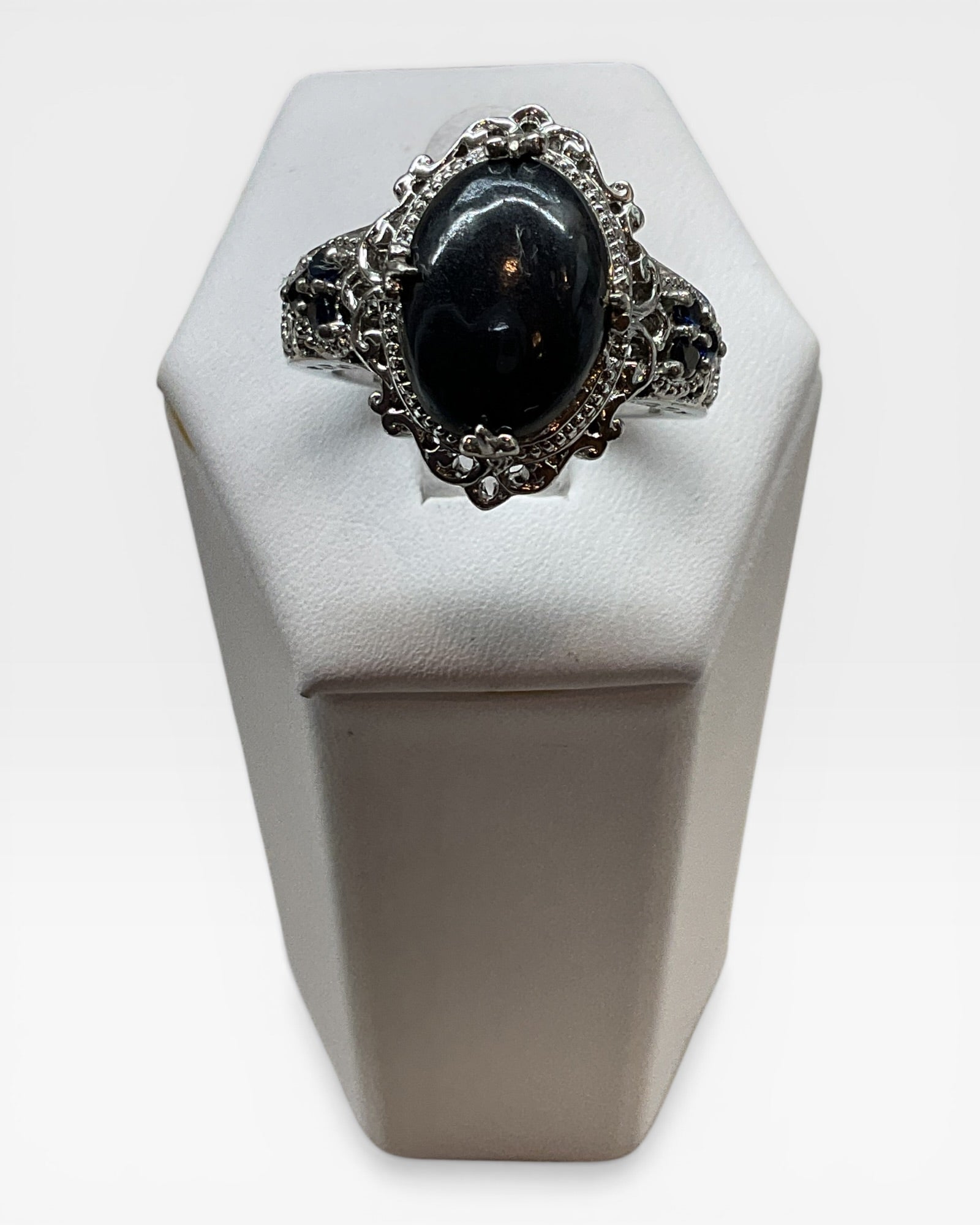 Black Agate & Sapphire Cubic Zirconia - Estate Sale (Great Condition)