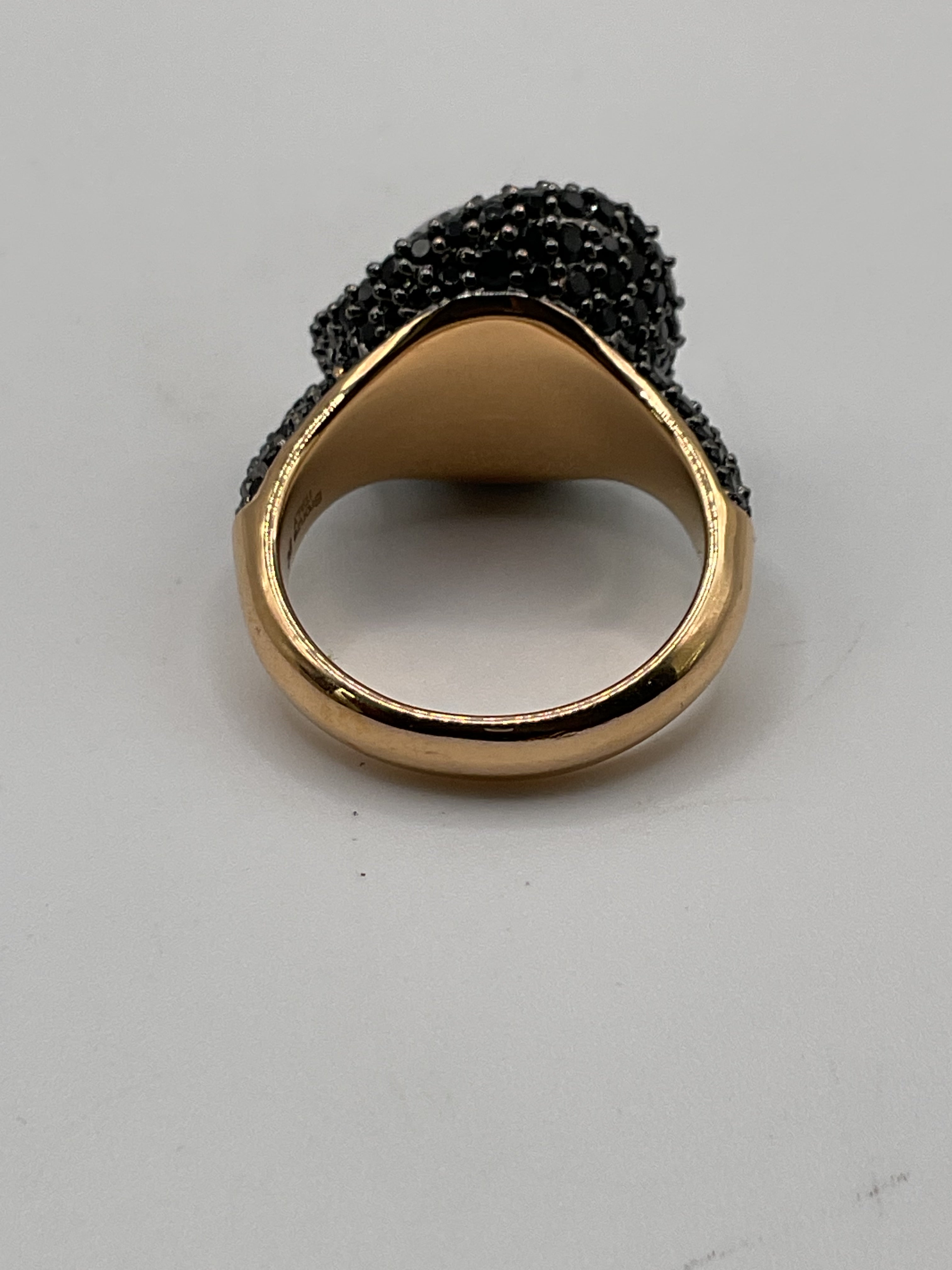 Italian Bronze Statement Ring | Black Spinel Pavé Halo with Pearl Center | Designer Style - Estate Sale (Great Condition)