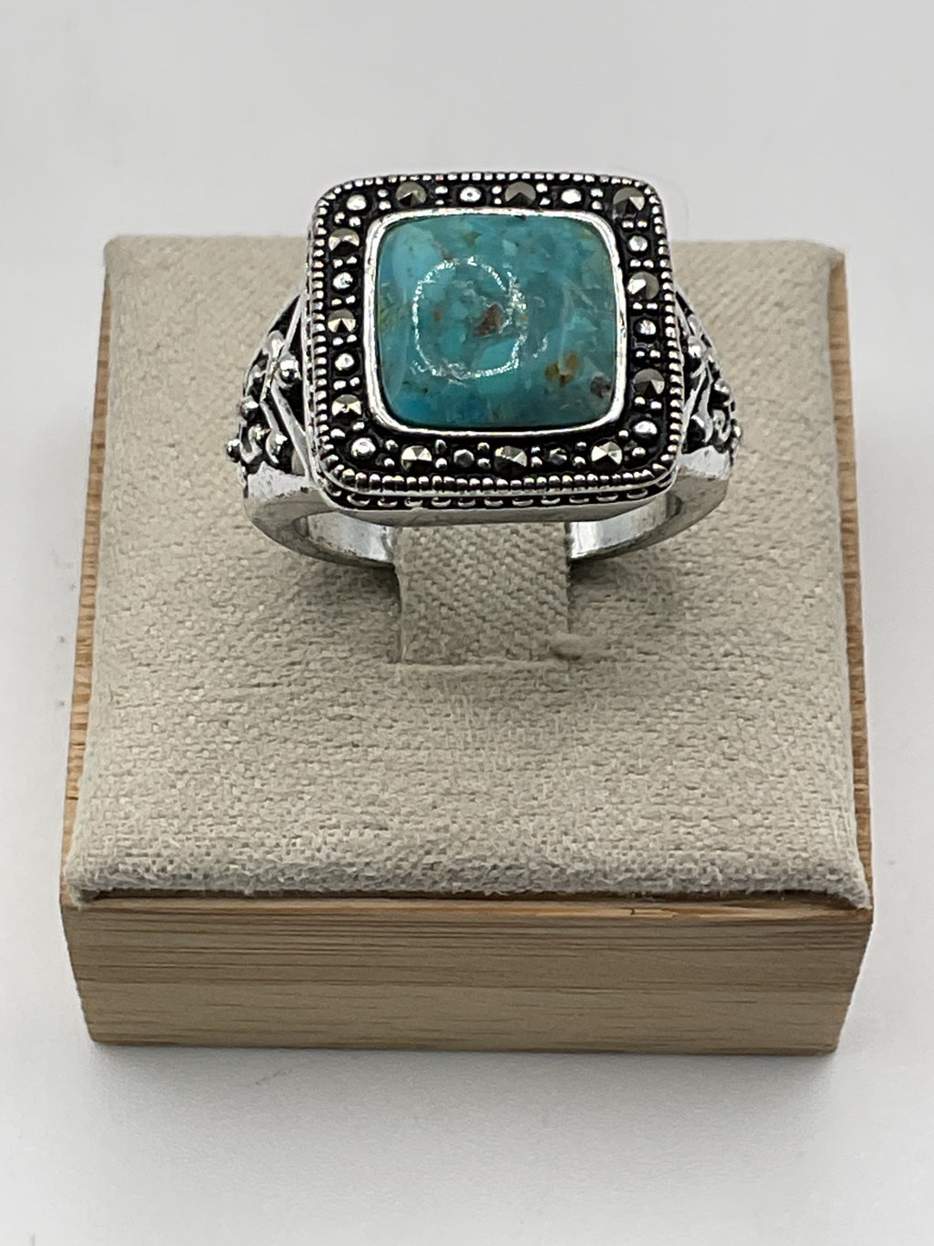 Sterling Silver Turquoise Ring | Thai Artisan Marcasite Style - Estate Sale (Great Condition)