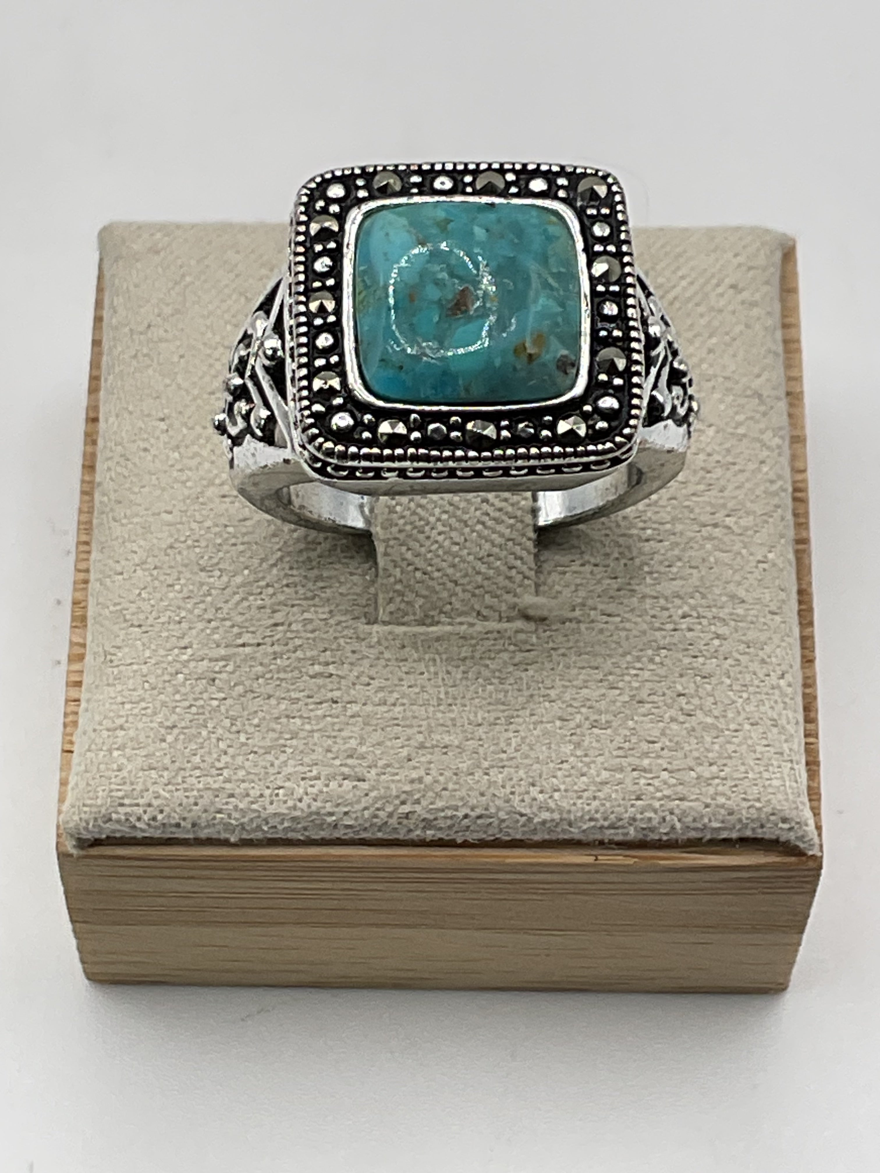Sterling Silver Turquoise Ring | Thai Artisan Marcasite Style - Estate Sale (Great Condition)