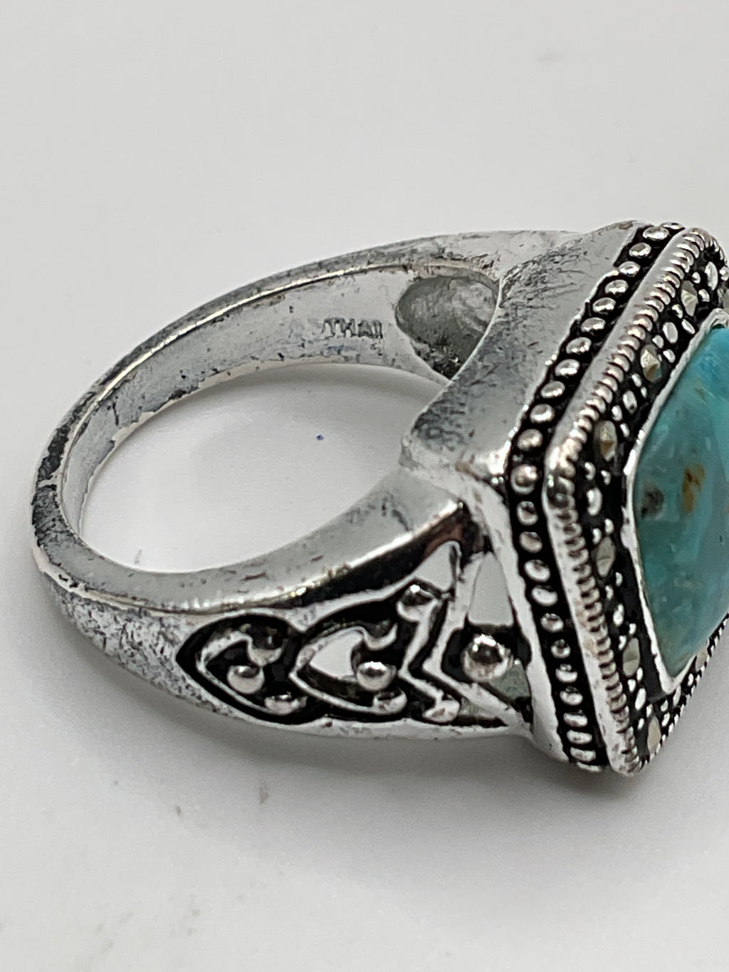 Sterling Silver Turquoise Ring | Thai Artisan Marcasite Style - Estate Sale (Great Condition)