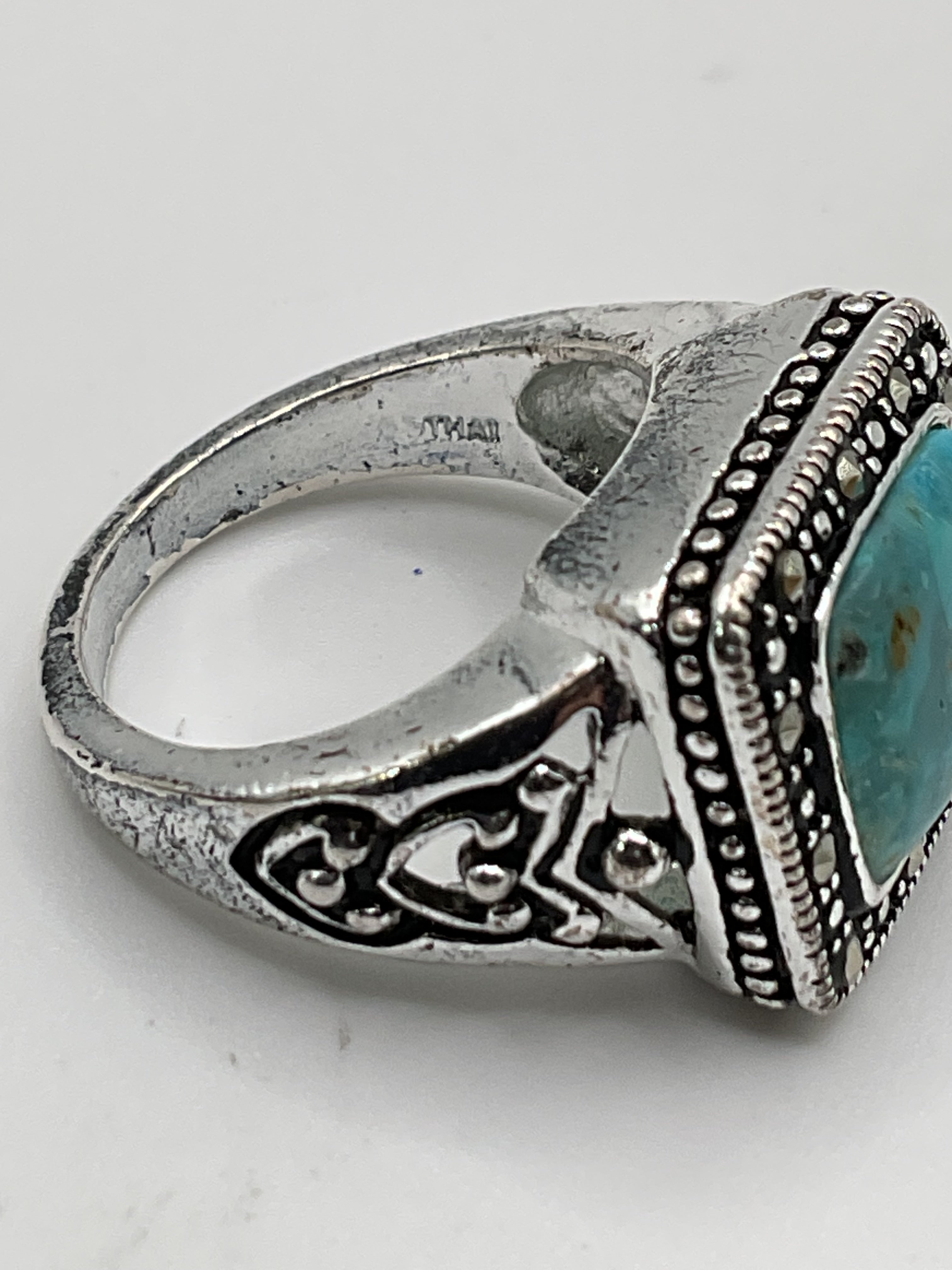 Sterling Silver Turquoise Ring | Thai Artisan Marcasite Style - Estate Sale (Great Condition)