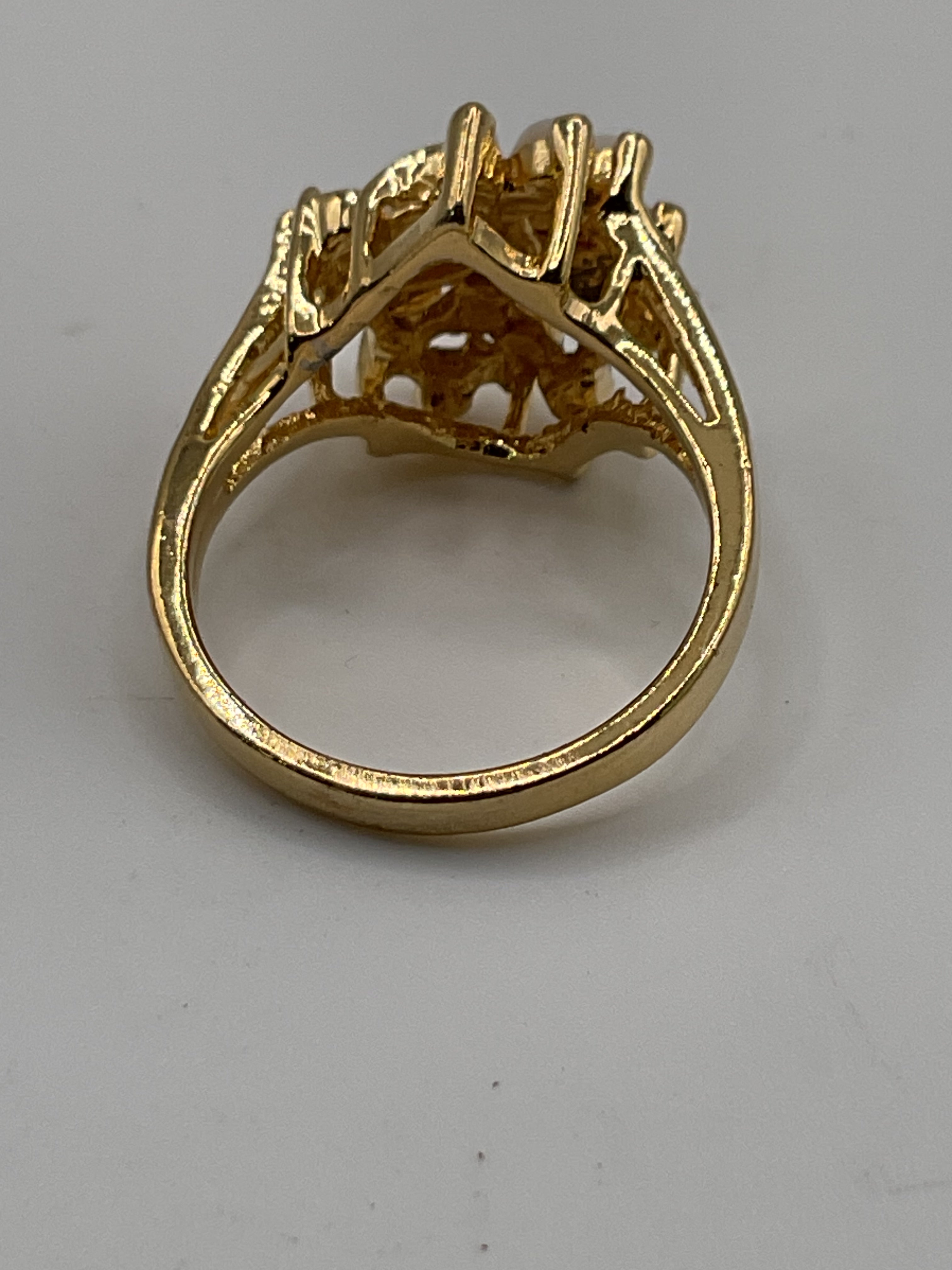 Vintage Uncas Faux Opal & Rhinestone Gold Tone Cocktail Ring - Estate Sale (Great Condition)