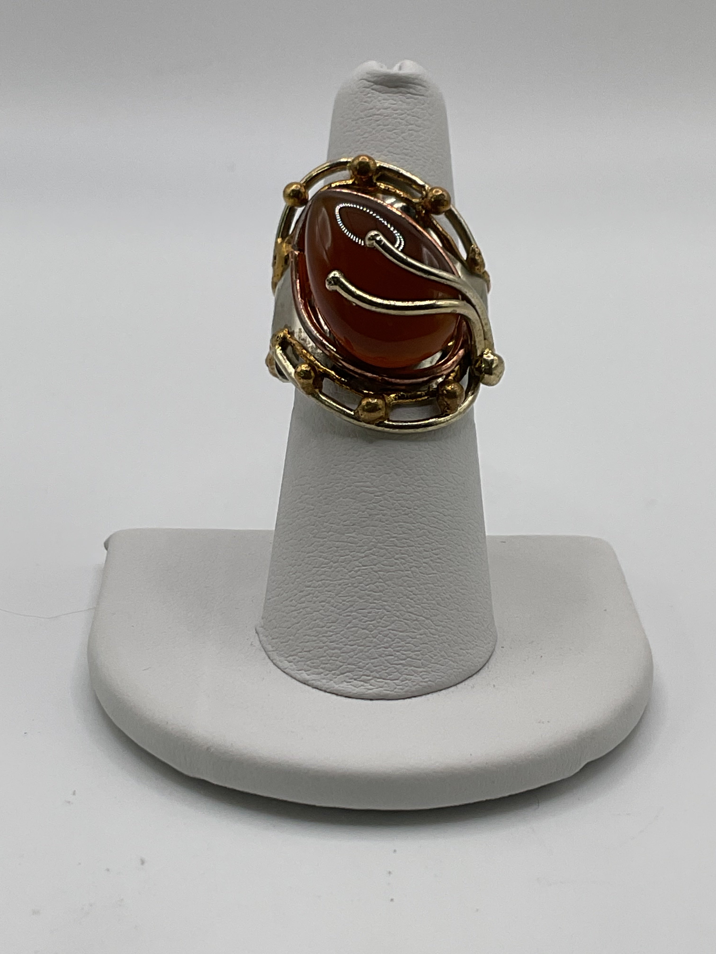 Carnelian Statement Ring | Bold Teardrop Cabochon Mixed Metal Artisan Style - Estate Sale (Great Condition)