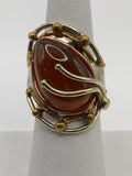 Carnelian Statement Ring | Bold Teardrop Cabochon Mixed Metal Artisan Style - Estate Sale (Great Condition)