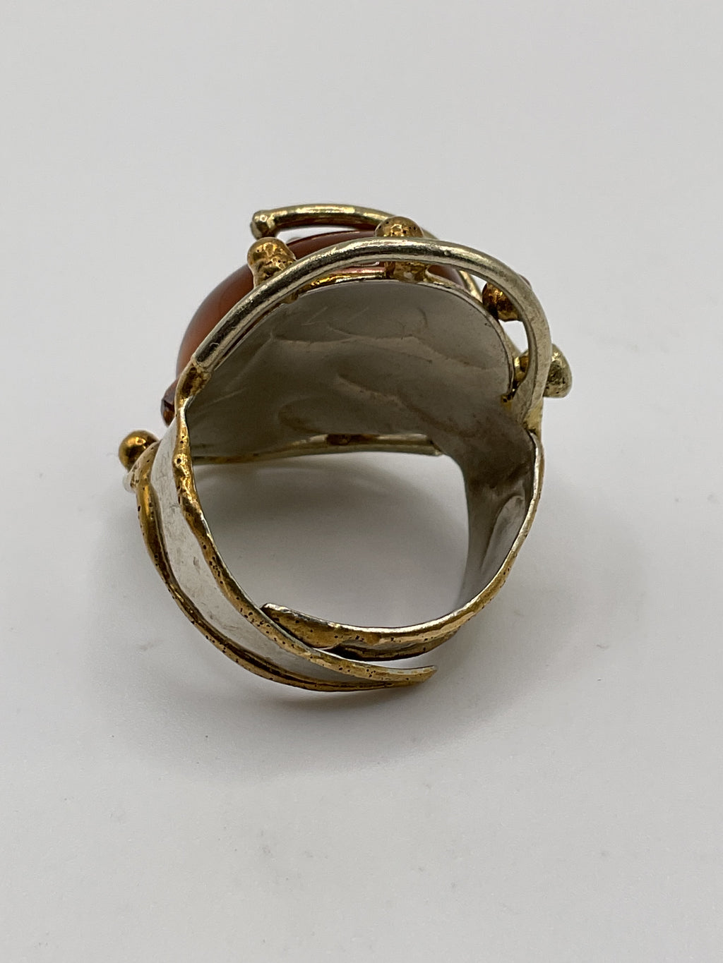 Carnelian Statement Ring | Bold Teardrop Cabochon Mixed Metal Artisan Style - Estate Sale (Great Condition)