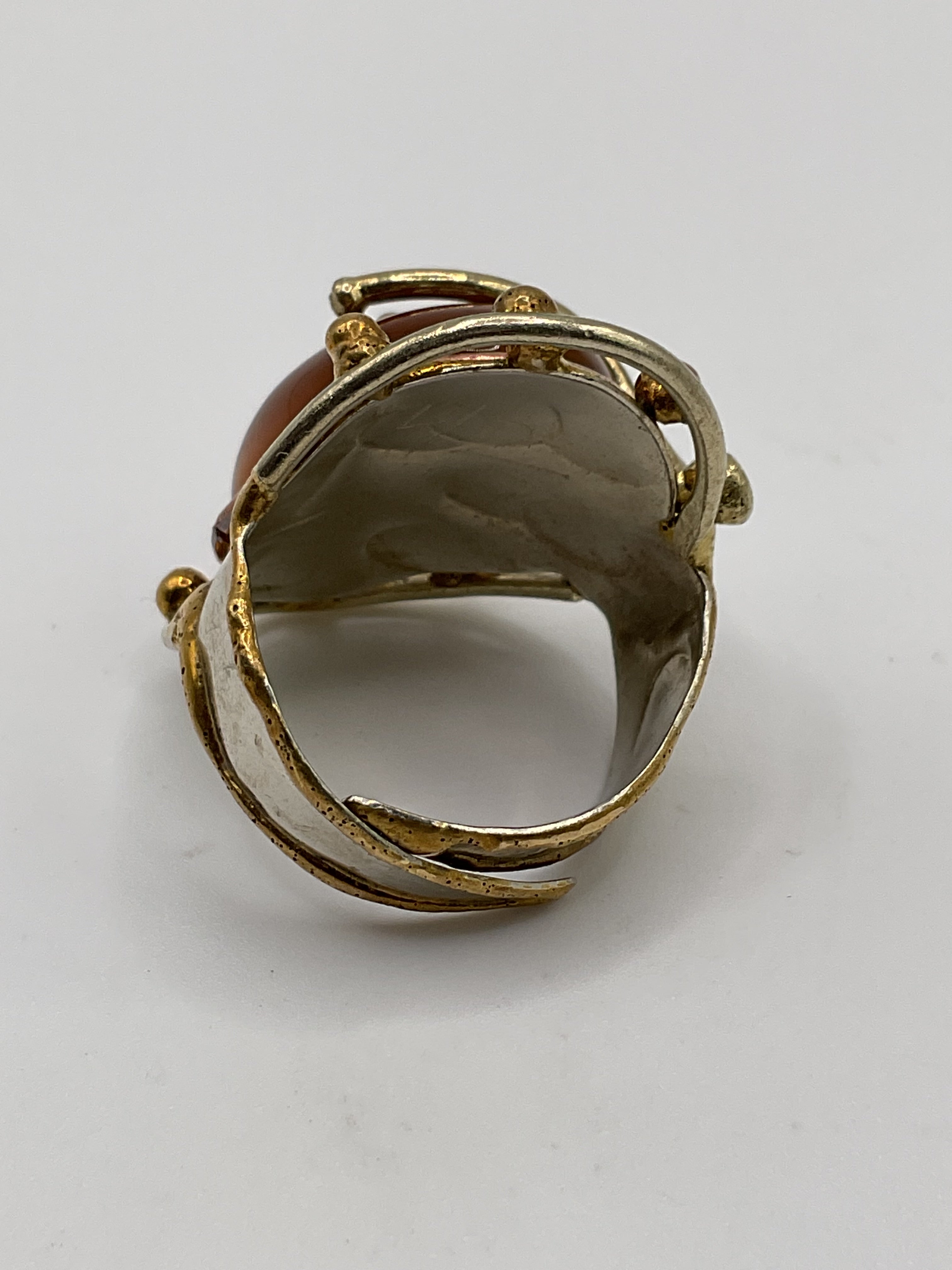 Carnelian Statement Ring | Bold Teardrop Cabochon Mixed Metal Artisan Style - Estate Sale (Great Condition)