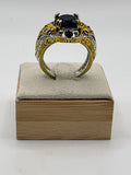 Queen’s Curse” Gothic Royal Blue Filigree Ring – Gold & Silver Tone - Estate Sale (Great Condition)