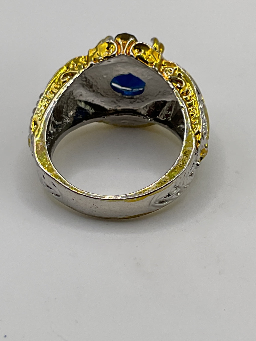 Queen’s Curse” Gothic Royal Blue Filigree Ring – Gold & Silver Tone - Estate Sale (Great Condition)