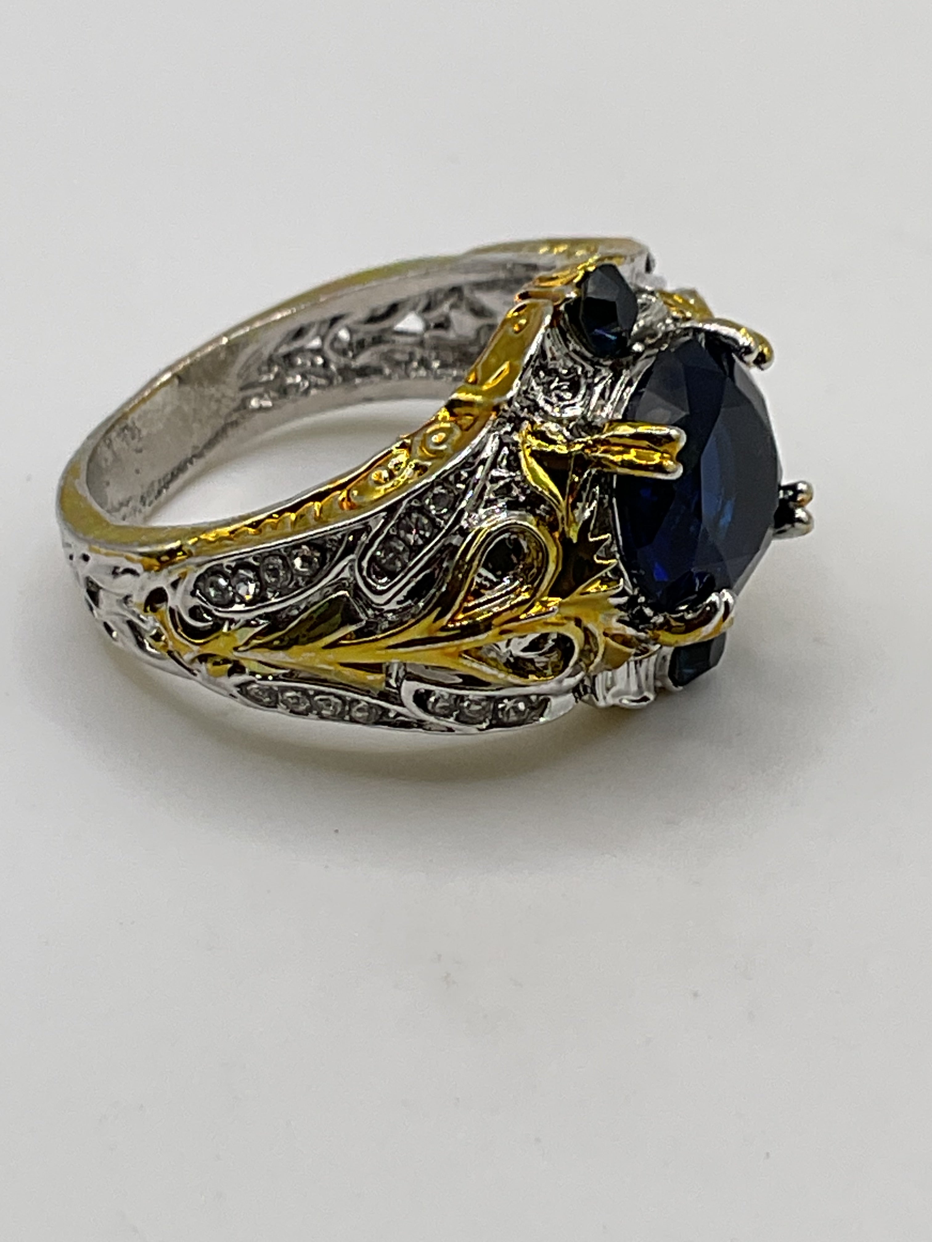 Queen’s Curse” Gothic Royal Blue Filigree Ring – Gold & Silver Tone - Estate Sale (Great Condition)