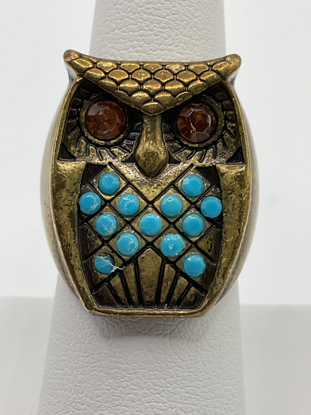 Collectible and Vintage Owl Turquoise & Brass Ring - Estate Sale (Great Condition)