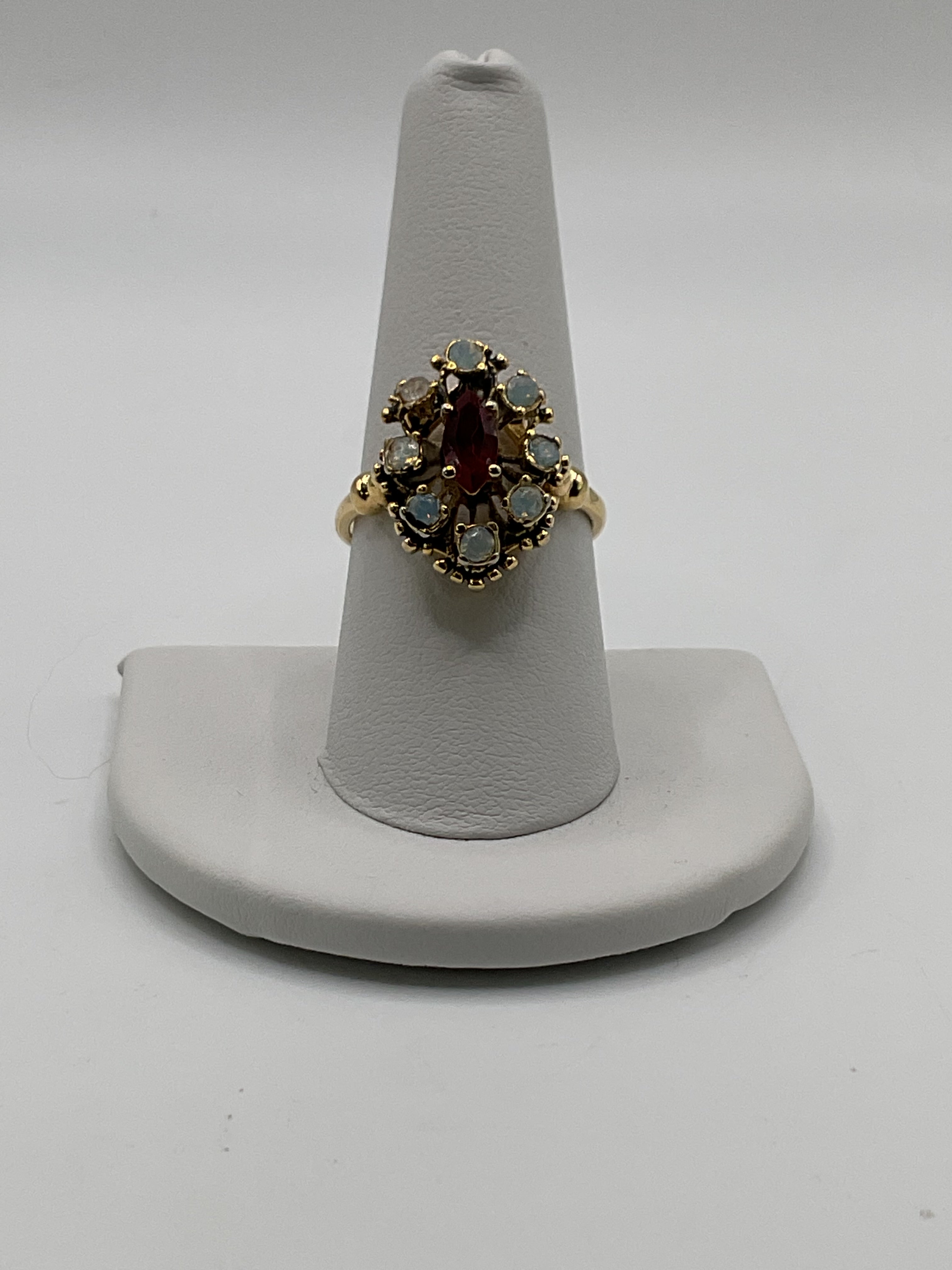 Vintage Womans Antique Ruby & Pinfire Opals Filigree Ring - Estate Sale (Great Condition)