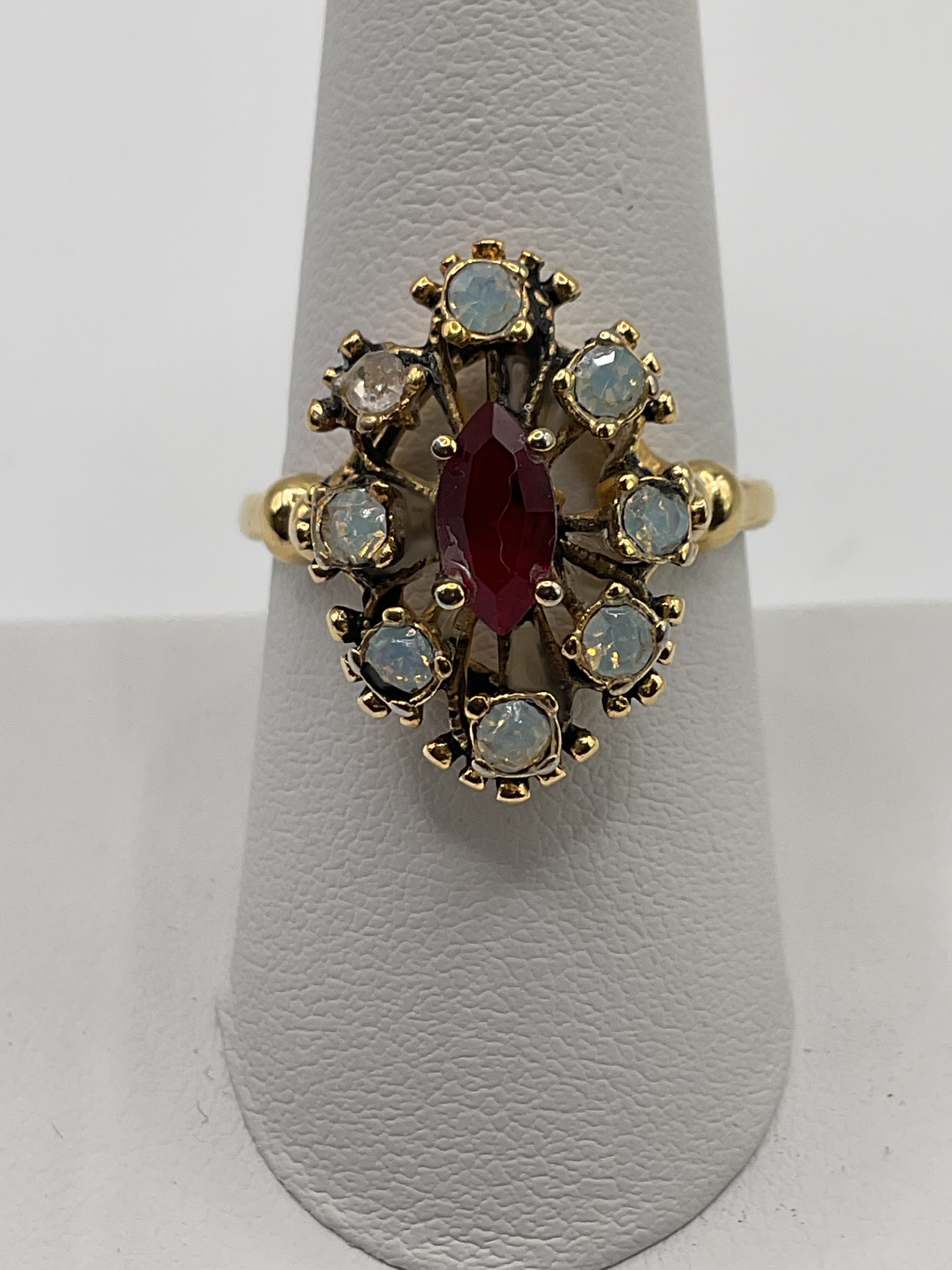 Vintage Womans Antique Ruby & Pinfire Opals Filigree Ring - Estate Sale (Great Condition)