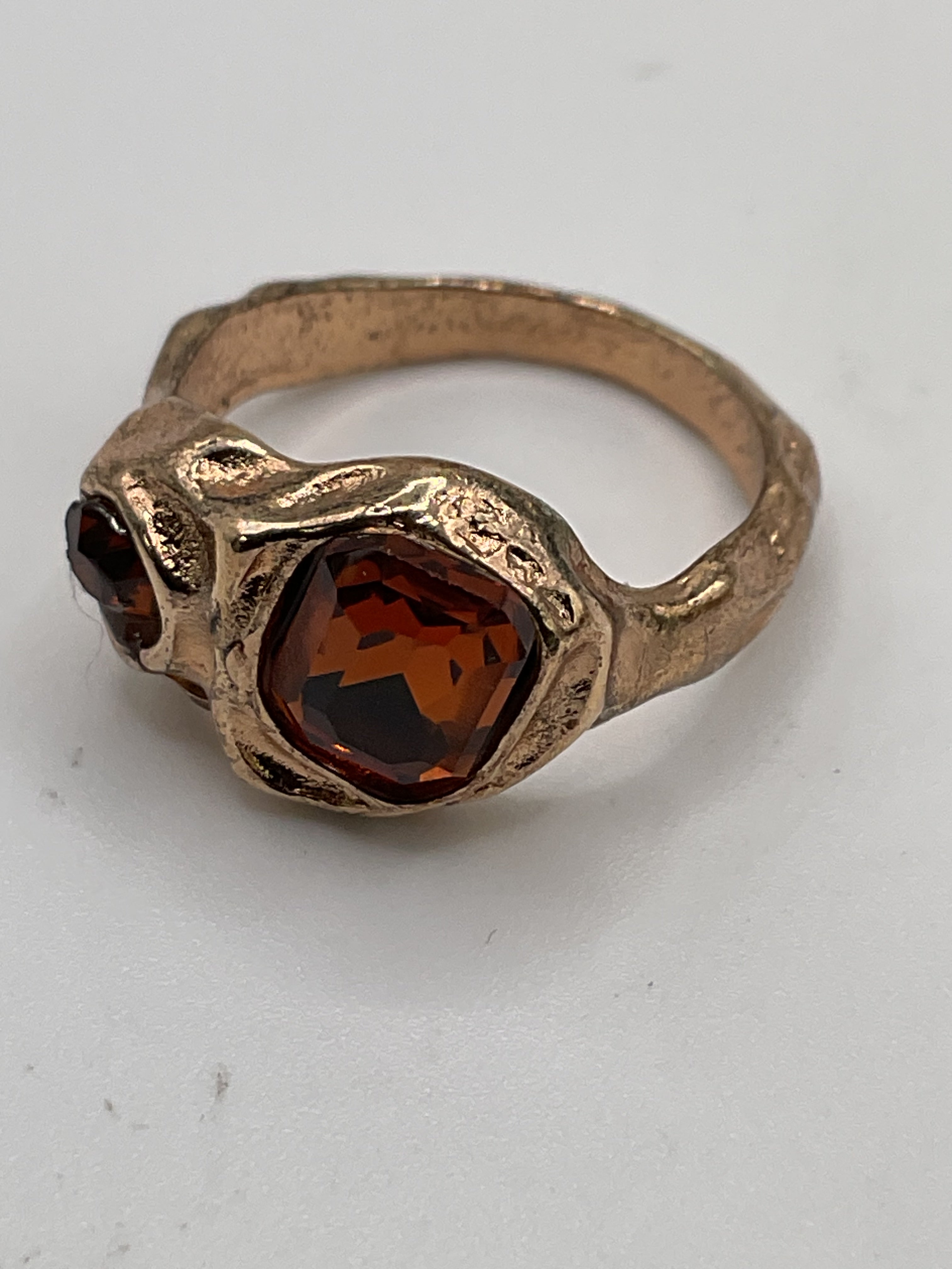 Unique Organic Ring with Amber-Toned Glass Gemstones Stackable Ring - Estate Sale (Great Condition)