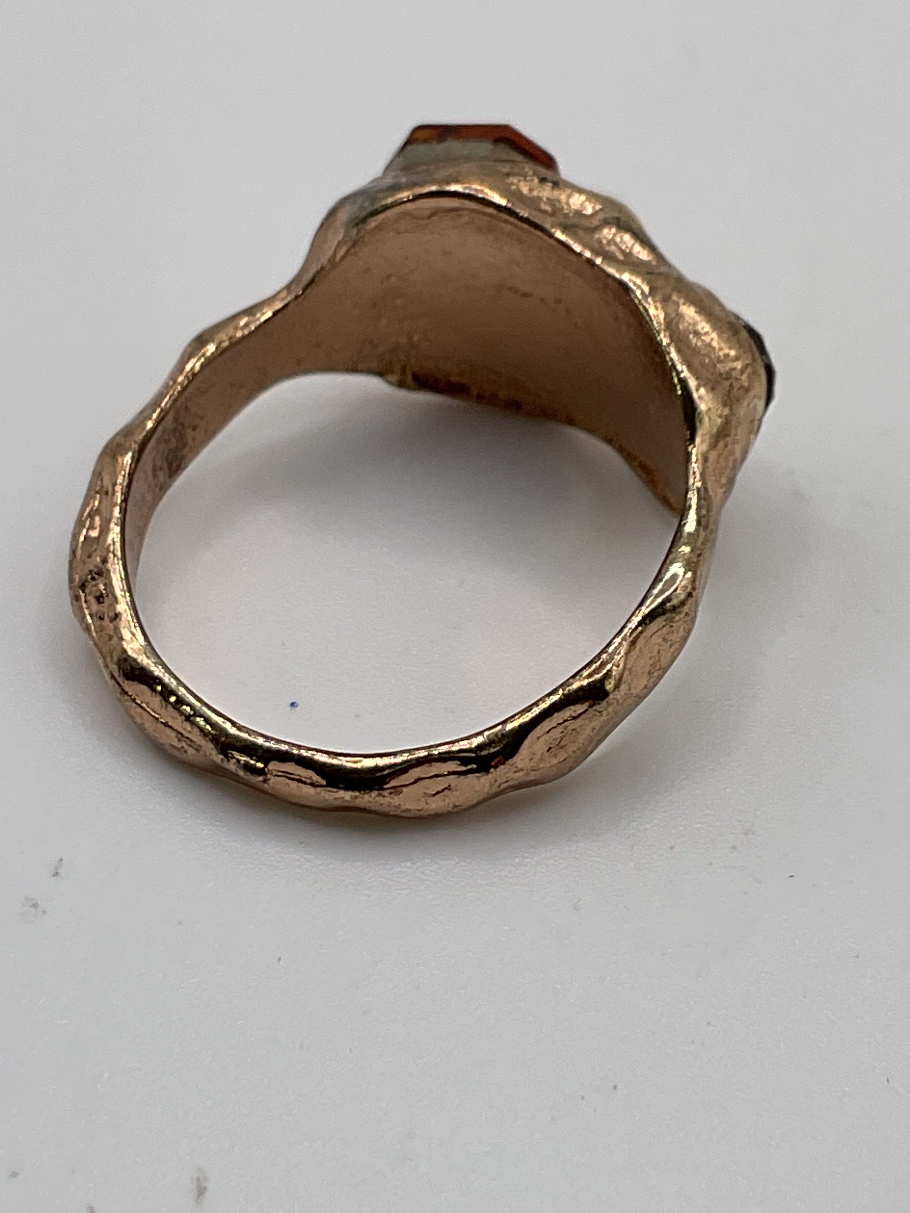 Unique Organic Ring with Amber-Toned Glass Gemstones Stackable Ring - Estate Sale (Great Condition)