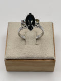 Vintage Sarah Coventry Black Glass Onyx  Silver Tone Adjustable Ring - Estate Sale (Great Condition)