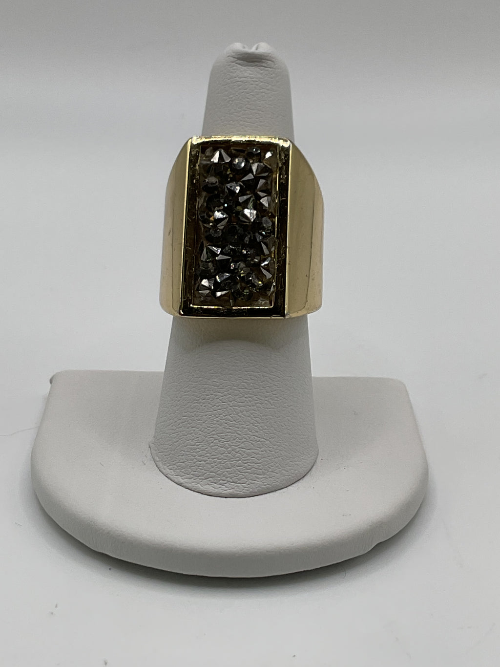 Statement Druzy Ring | Chunky Rectangular Brown Crystal Cluster Gold Tone Ring - Estate Sale (Great Condition)